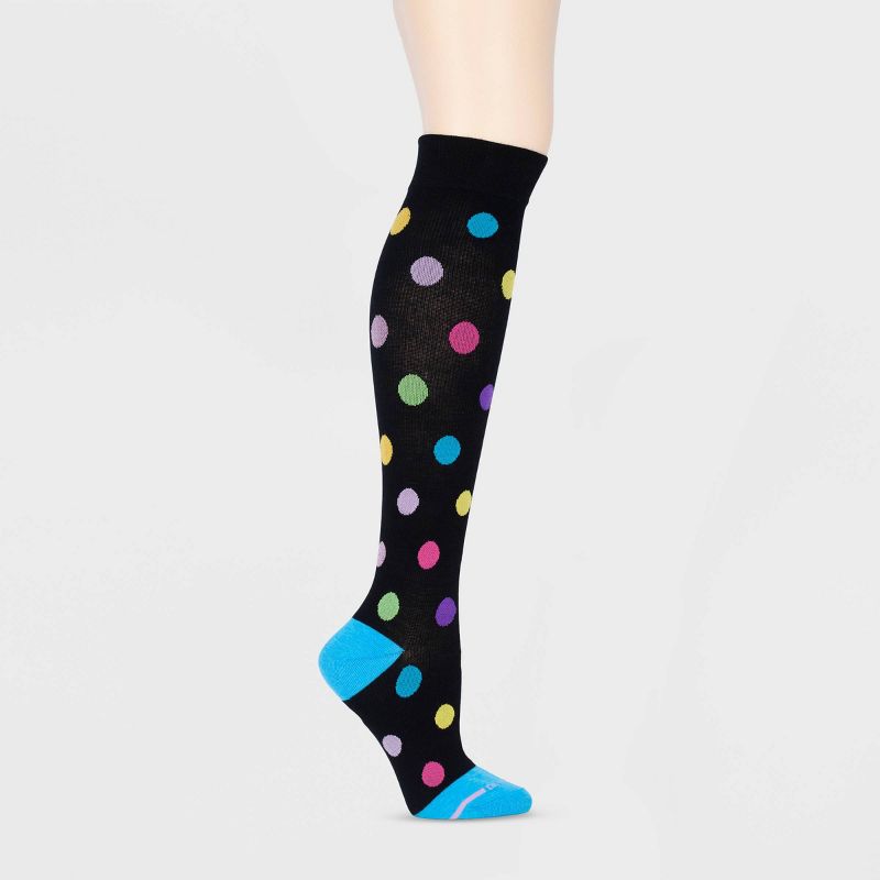 Dr. Motion Women's Mild Compression 3pk Knee High Socks - Black/Gray Stripes/Dots