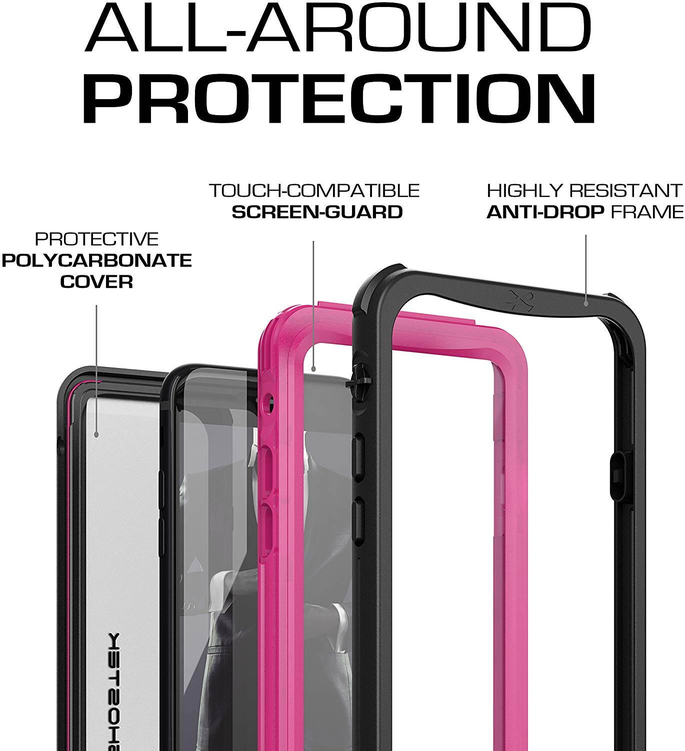 Ghostek Nautical iPhone 7, iPhone 8, iPhone SE 2020 Waterproof Case Screen Protector Built-in Heavy Duty Protection Full Body Underwater Watertight Seal iPhone 7/8, iPhone SE 2020 (4.7 Inch) - Pink