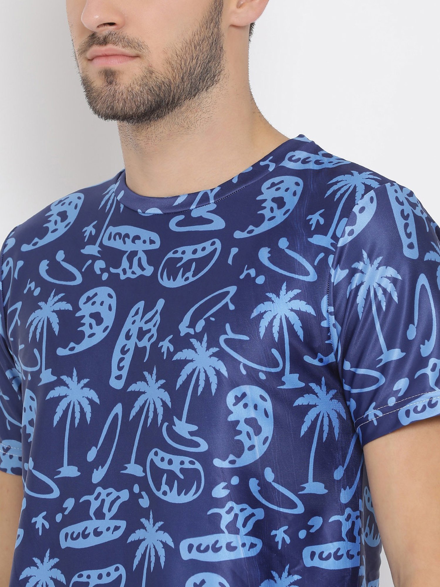 Hangup Plus Blue Regular Fit Printed Crew T-Shirt