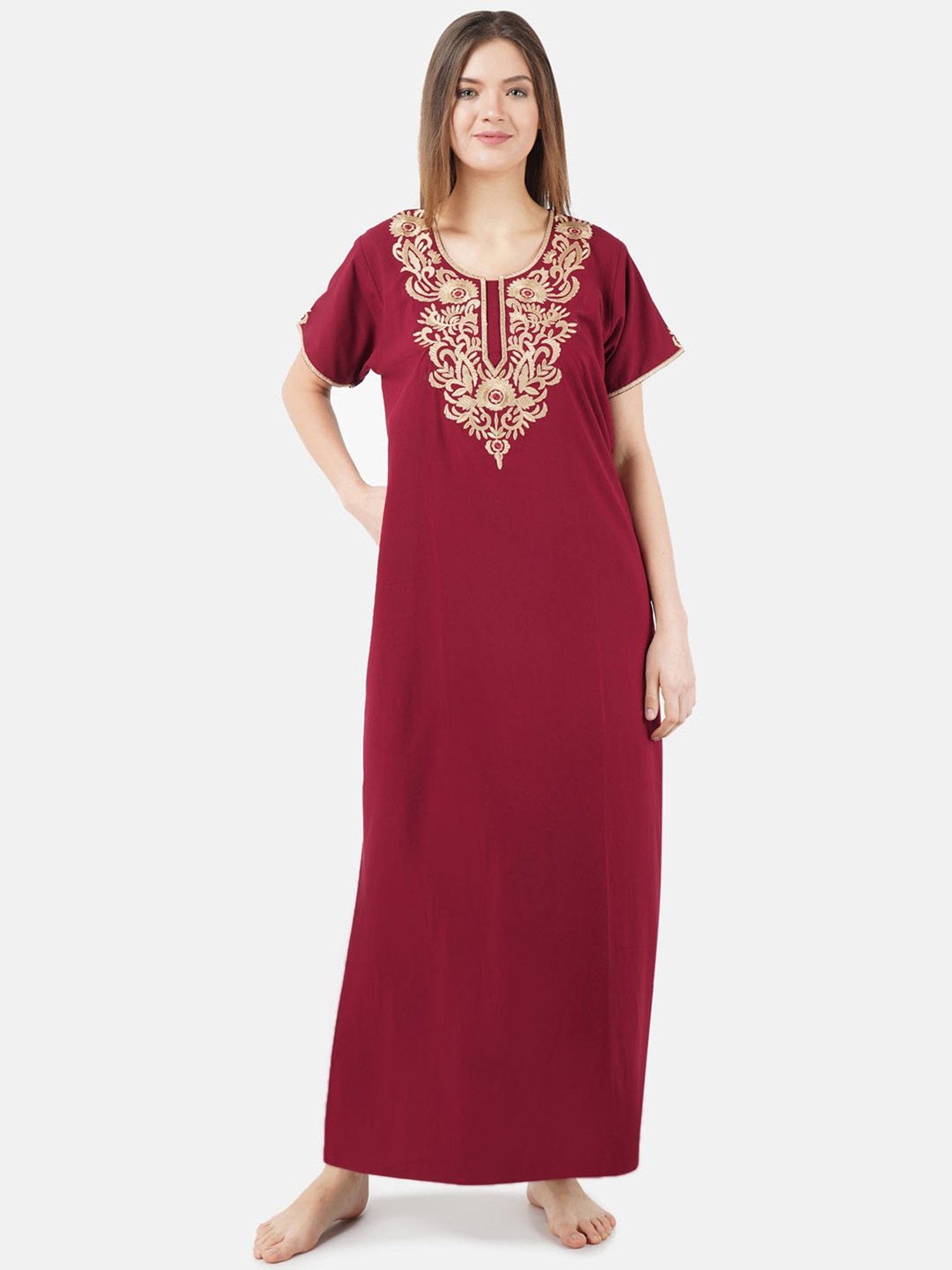 KOI SLEEPWEAR Maroon Embroidered Nighty