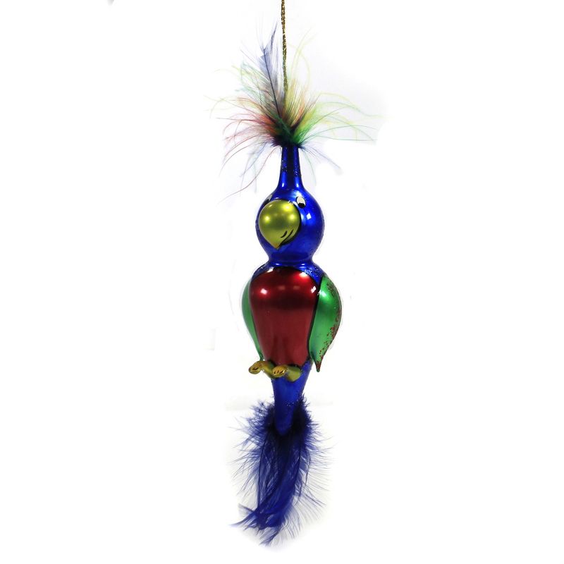 Italian Ornaments 8.0" Blue Parrot With Feather Tail Christmas Ornament Bird  -  Tree Ornaments