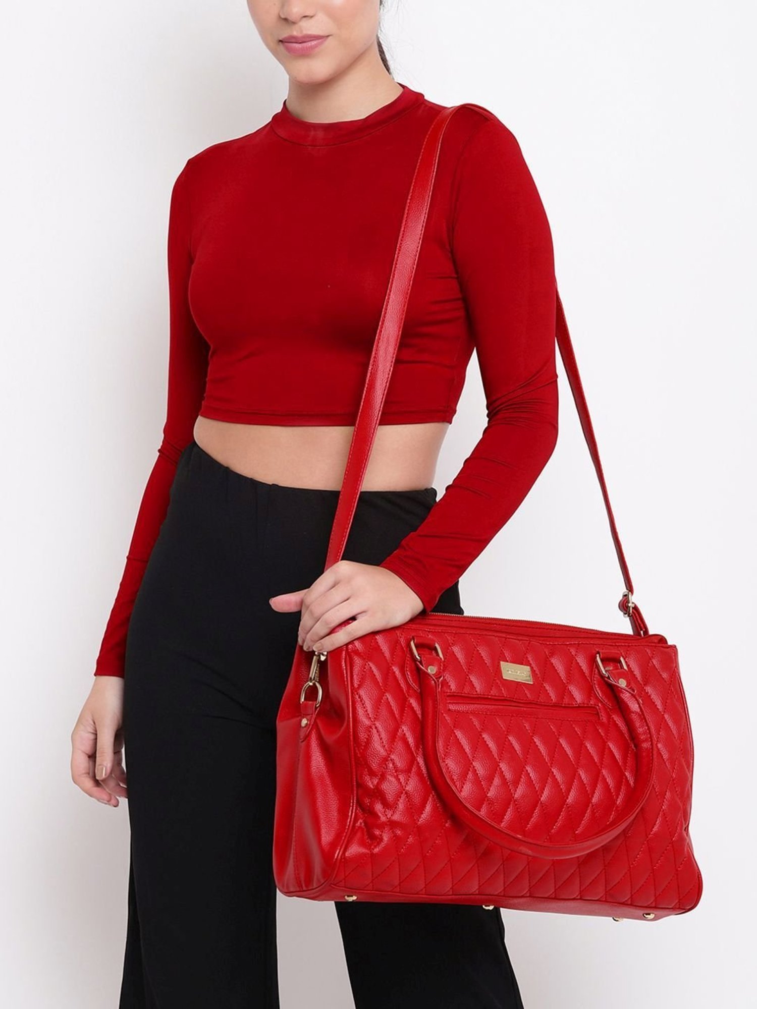 KLEIO Red Quilted Medium Laptop Handbag