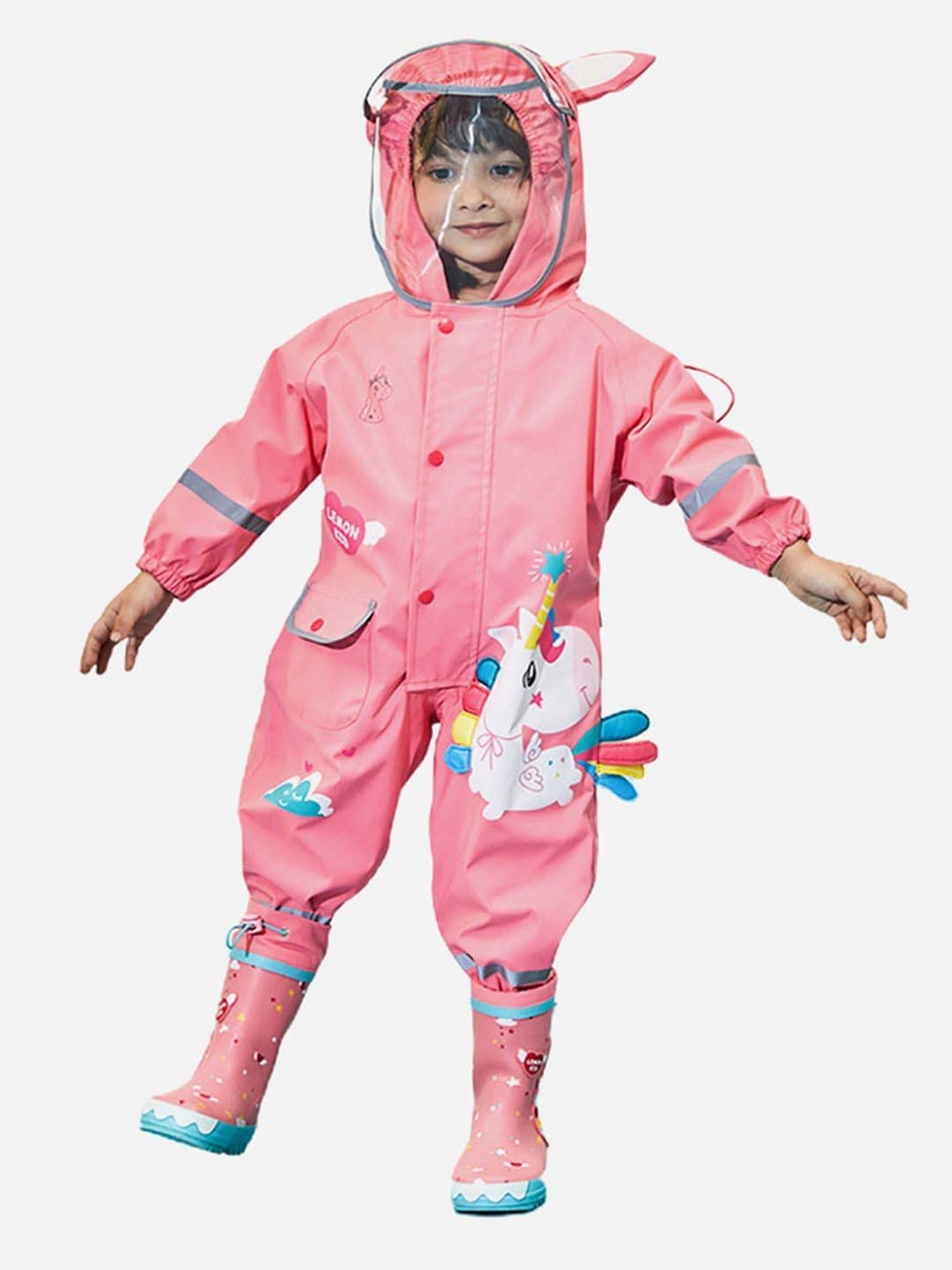 Little Surprise Box Kids Pink Printed Full Sleeves Raincoat