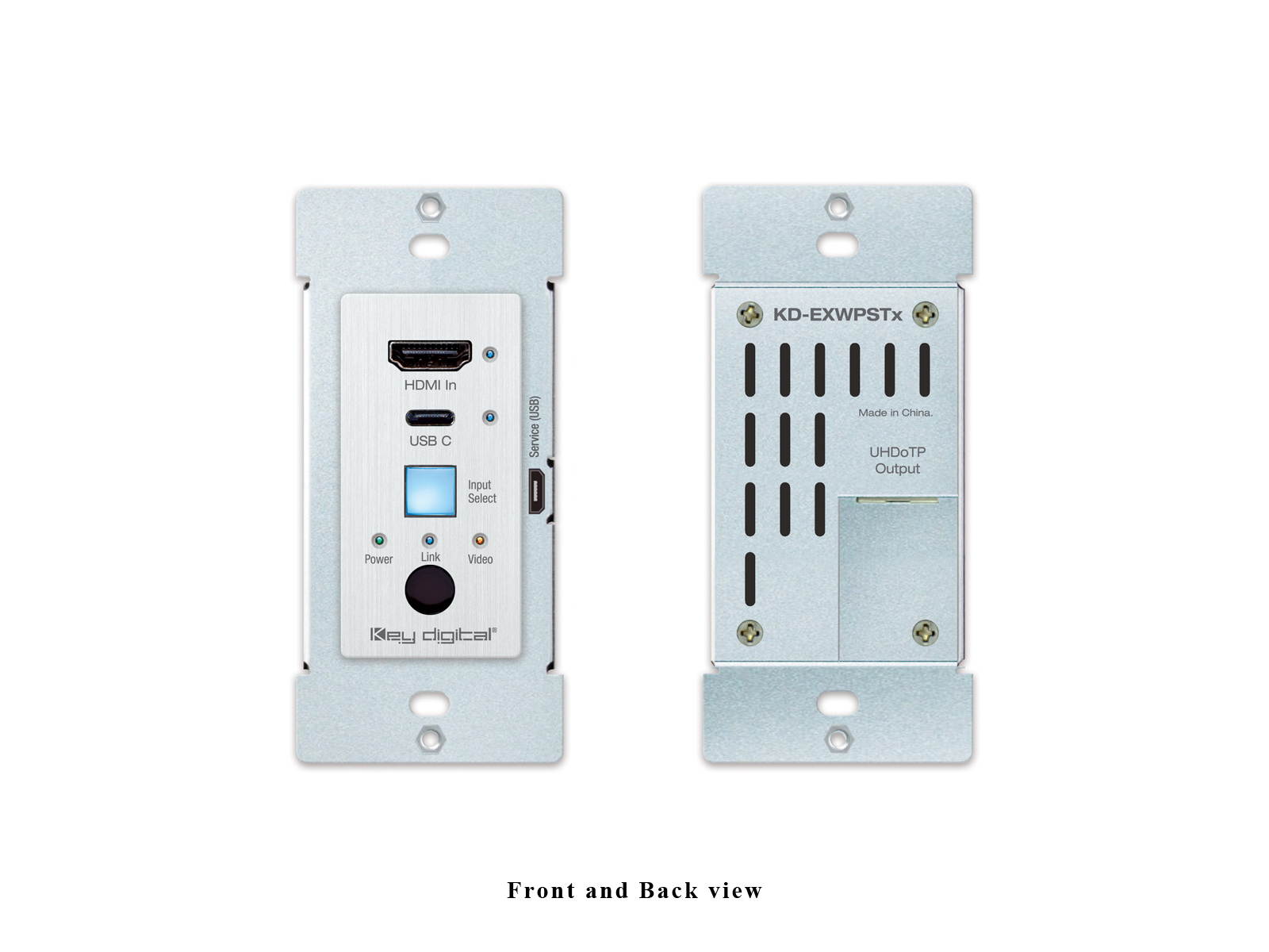 Key Digital KD-EXWPSTX 4K/UHD 18G Single Gang HDMI/USB-C over 50m CAT5e/6 Wall Plate Switcher/Transmitter with POC