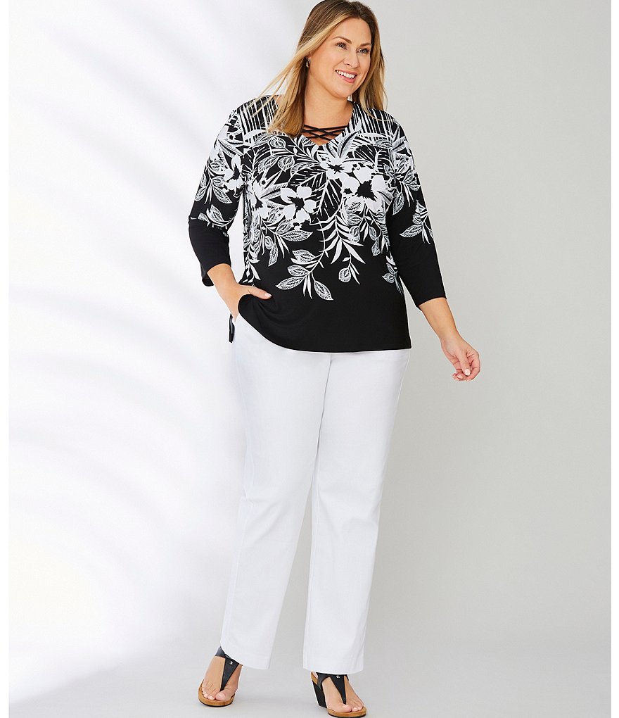 Allison Daley Plus Size Stretch Twill Straight Leg Pull-On Pants