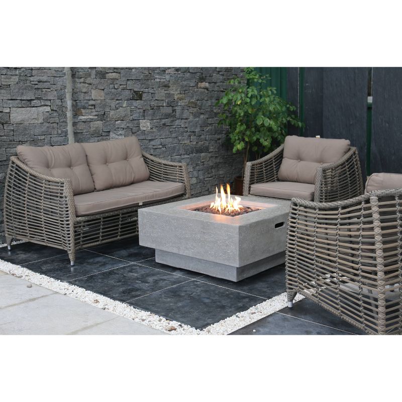 Manhattan Square Glass Concrete Propane Fire Table - Silver Gray - Elementi