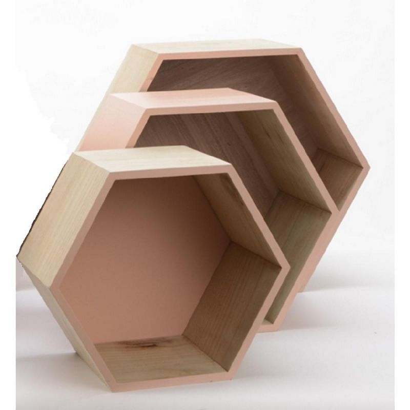 Kaemingk Set of 3 Beige Contemporary Hexagonal Shadow Boxes 15.5"