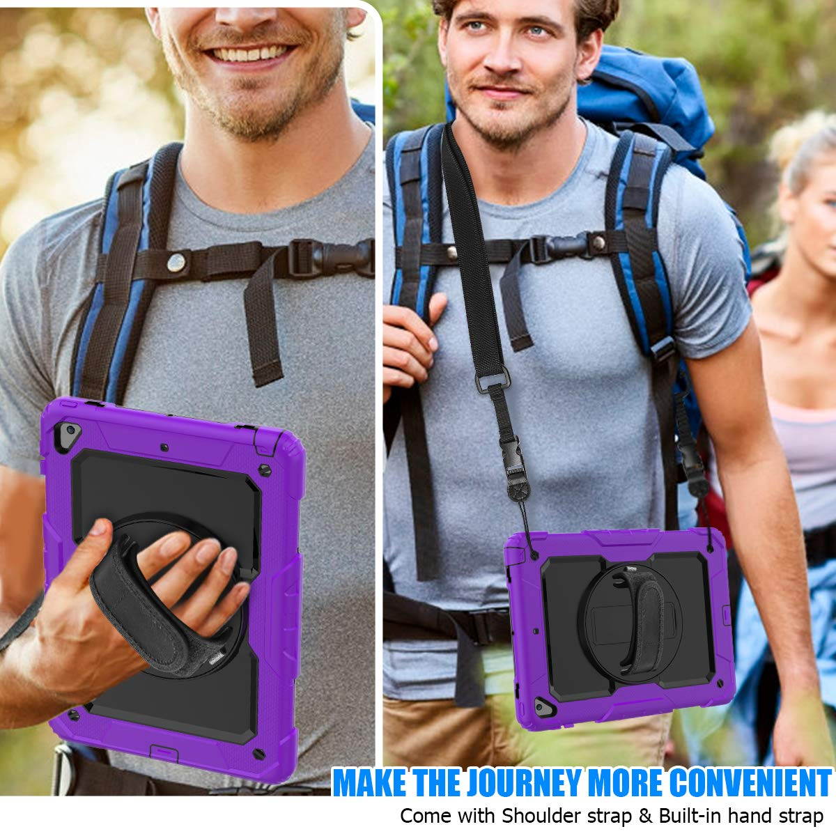 IPad 5th/6th Generation Case,Shockproof, Drop proof, 360 Degree Rotation Kickstand, Hand Strap,Shoulder Strip to Hang in Car Seat.Built-in Screen Protector for New iPad 9.7 2018/2017 Case