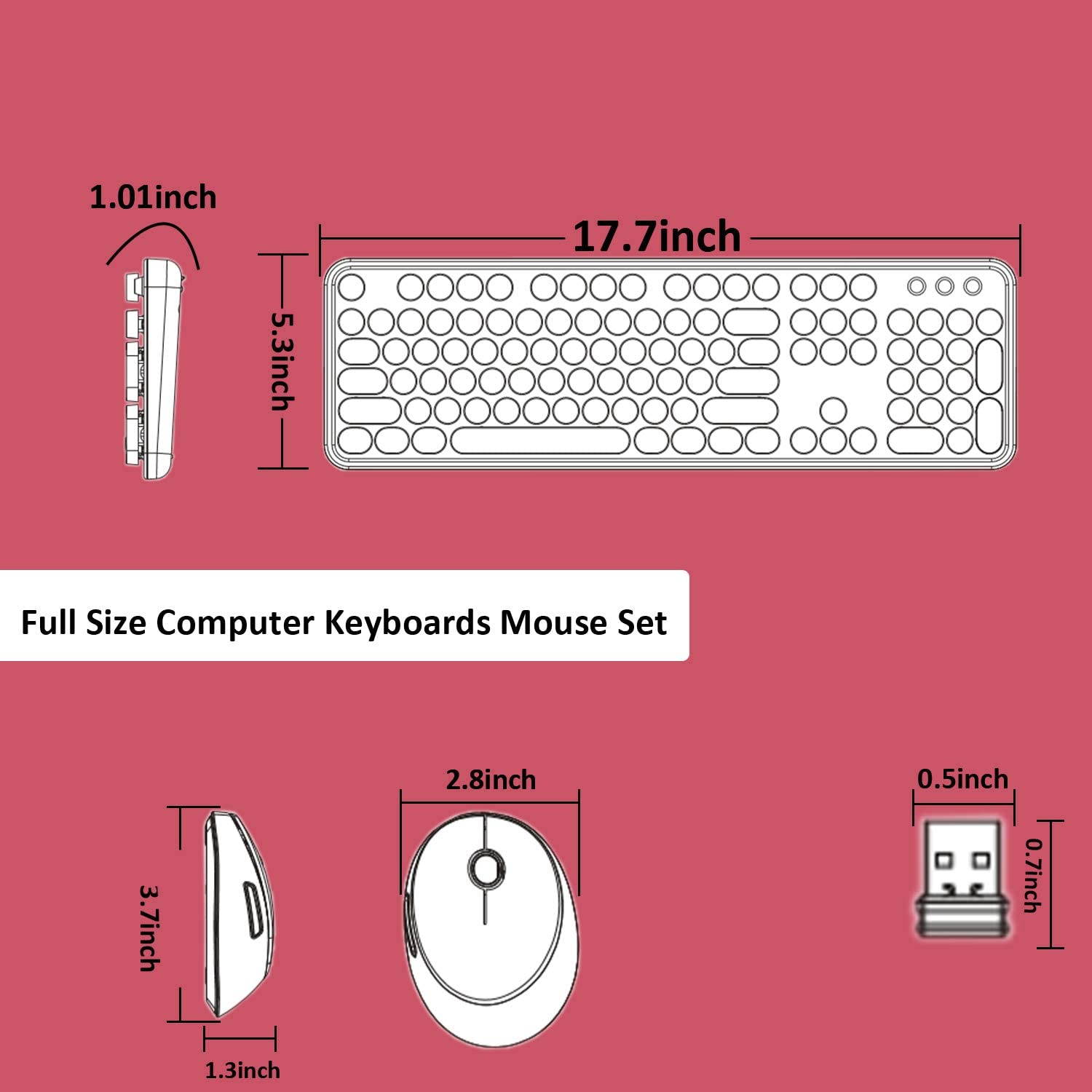 UBOTIE Colorful Computer Wireless Keyboard Mouse Combos, Typewriter Flexible Keys Office Full-Sized Keyboard, 2.4GHz Dropout-Free Connection and Optical Mouse (Black-Colorful)