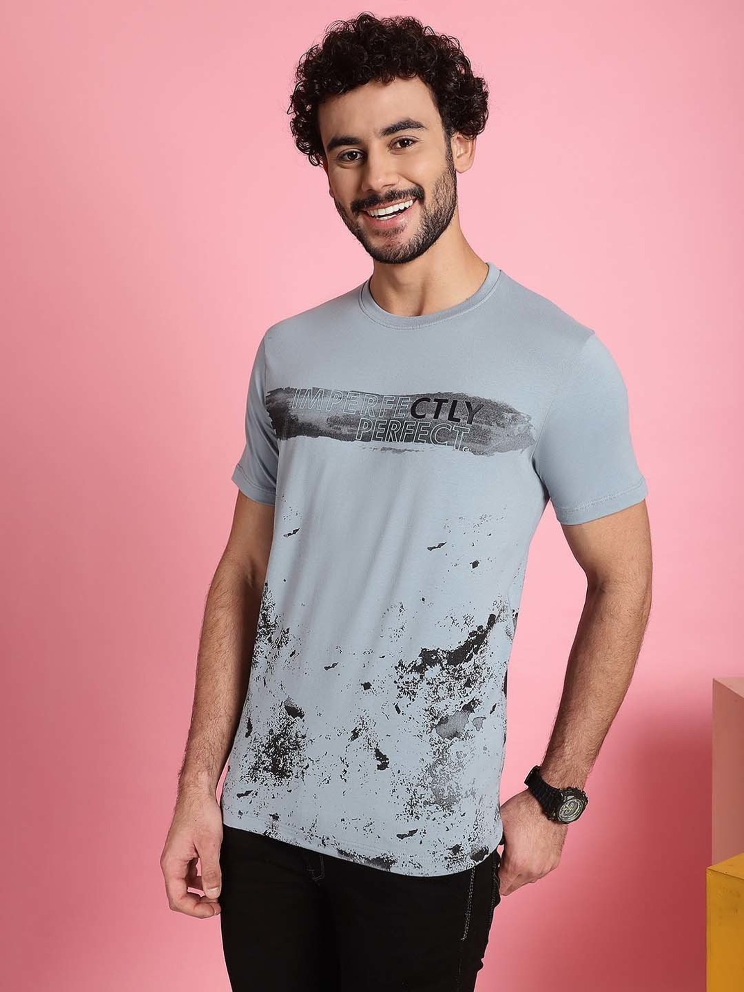 Venitian- Forbidden Clothing Grey Slim Fit Printed Crew T-Shirt