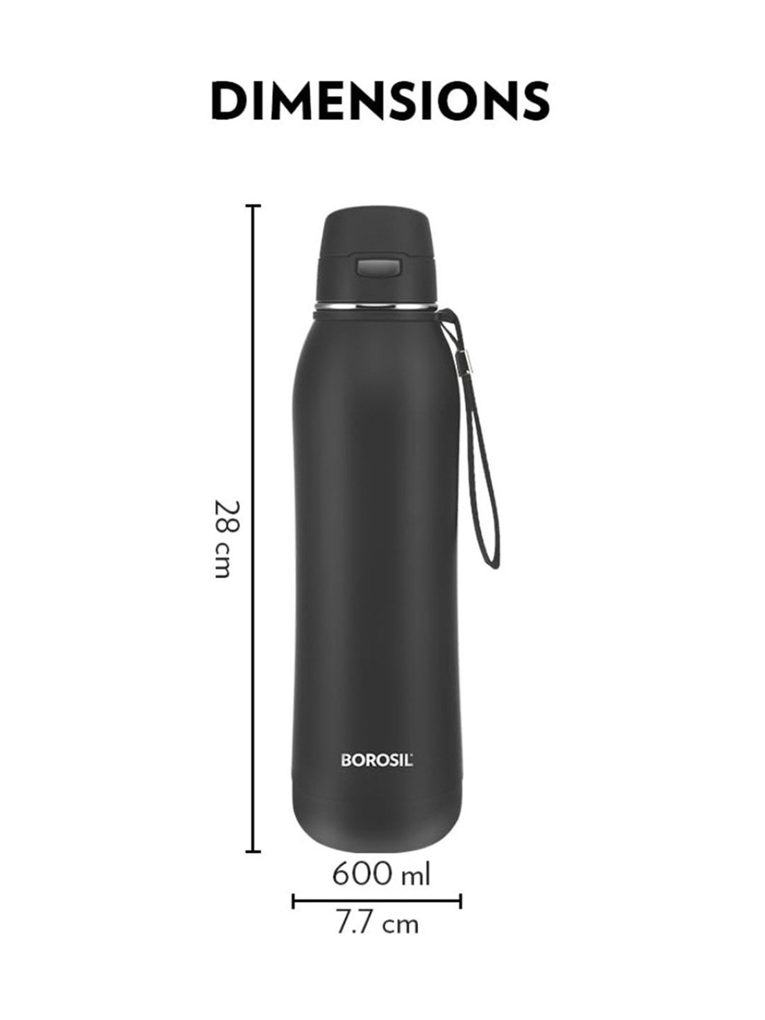 Borosil Black Stainless Steel Double Wall Vaccum Insulated Water Bottles (600ml)