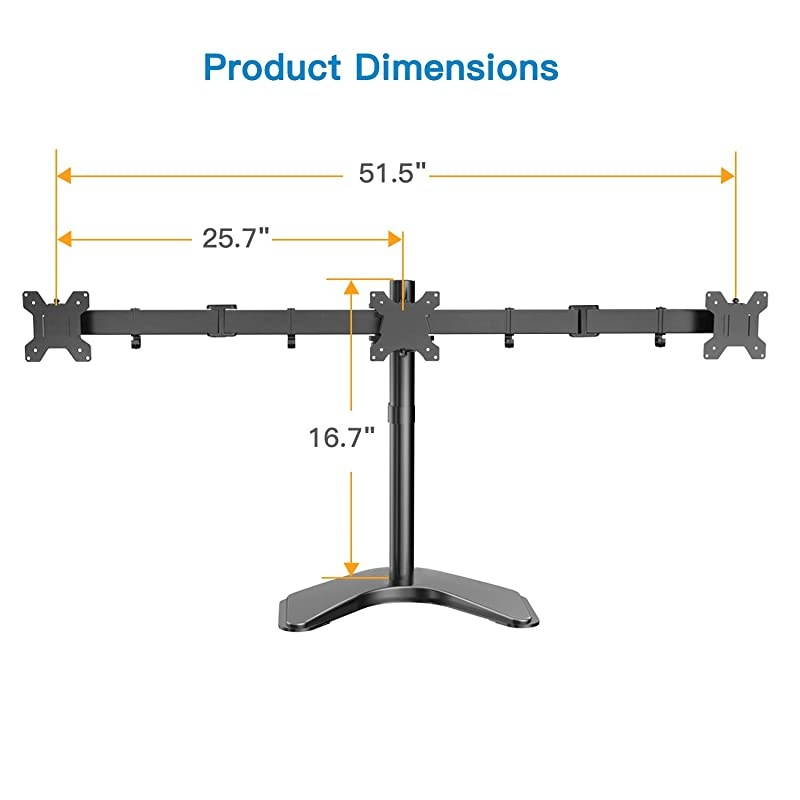 Triple Monitor Stand Free Standing Fully Adjustable Monitor Desk Mount Tilts Swivels Rotates Fits 3 LCD LED OLED Screens 1324 Inches in Size Each Arm Holds up to 22lbs