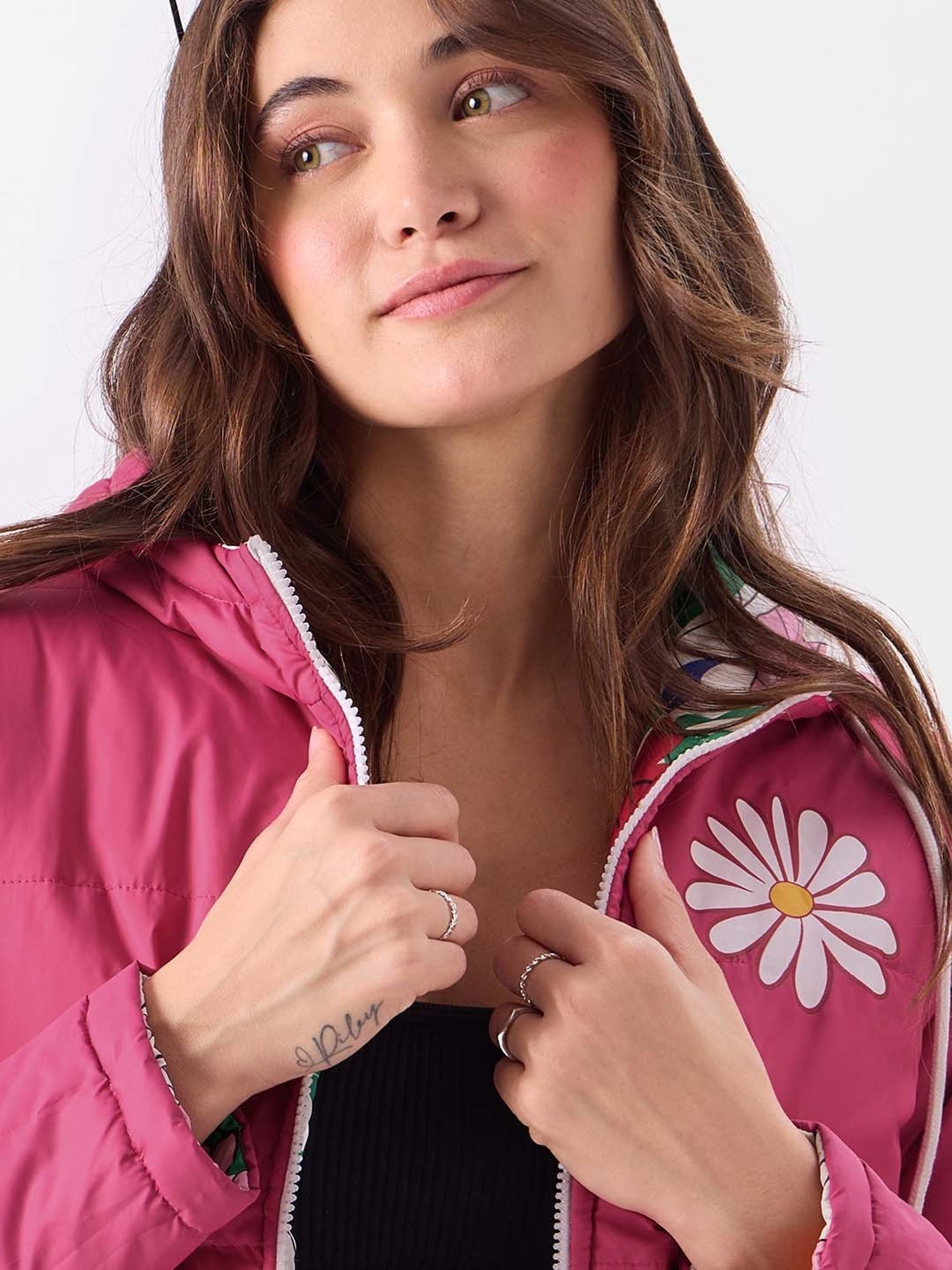 The Souled Store Pink & White Floral Print Reversible Jacket