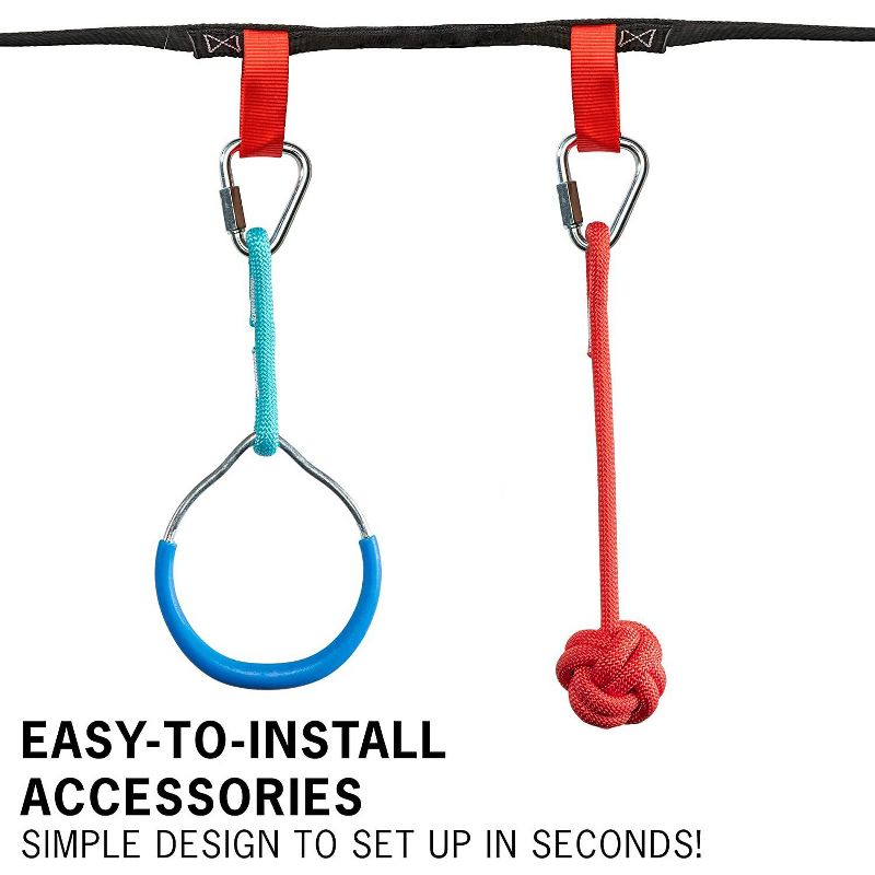 Sunny & Fun 50 Ft. Ninja Slackline Monkey Bar & Climbing Rope &ndash; Kids Gym Swinging Obstacle Course Set - Warrior Training, Fists, Cargo Net, Spinning Wheel, Gymnastics & Freestyle Rings - Bag & Tree Protectors