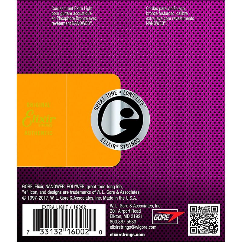 Elixir Phosphor Bronze Acoustic Guitar Strings with NANOWEB Coating, Extra Light (.010-.047)
