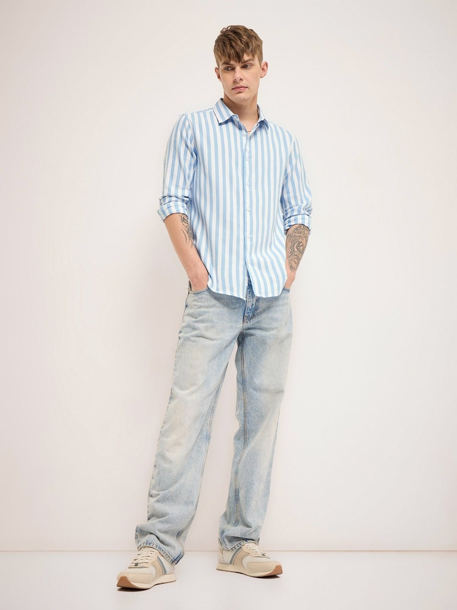 Kuons Avenue Cobalt Blue Slim Fit Denim Shirt