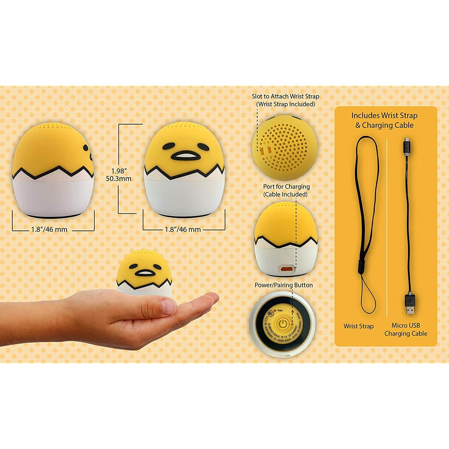 Gudetama The Lazy Egg Bluetooth Speaker Portable Wireless Small But Loud N Crystal Clear Mini Bluetooth Speakers for Home, Travel, Outdoor, Beach, Shower, Rechargeable, Compatible with iPhone Samsung