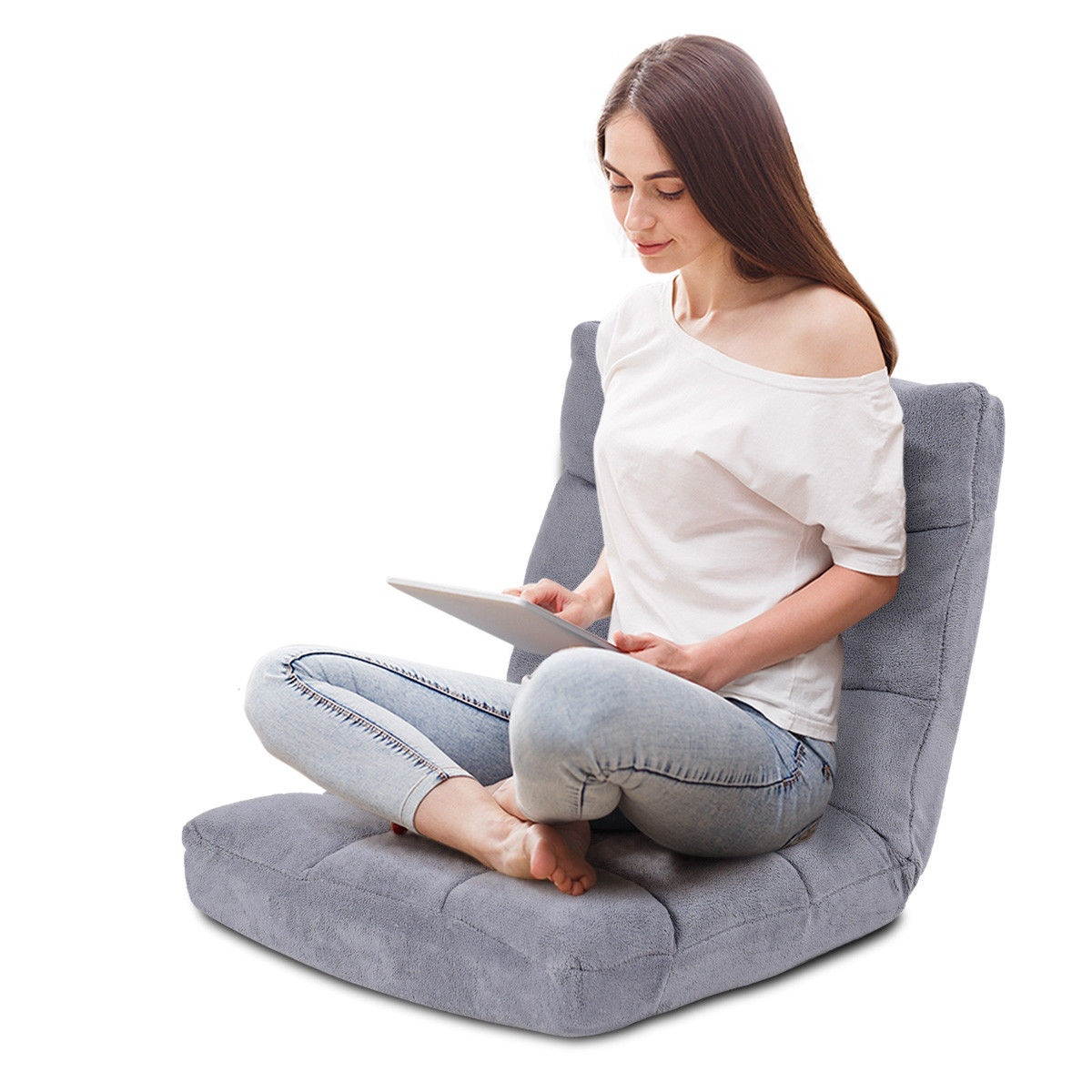 Adjustable 14-Position Floor Chair Folding Gaming Sofa Chair Cushioned Purple