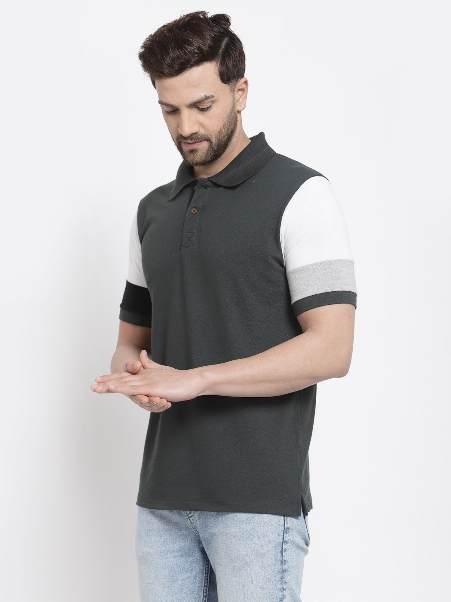 Kalt Multicolor Cotton Regular Fit Colour Block Polo T-Shirt