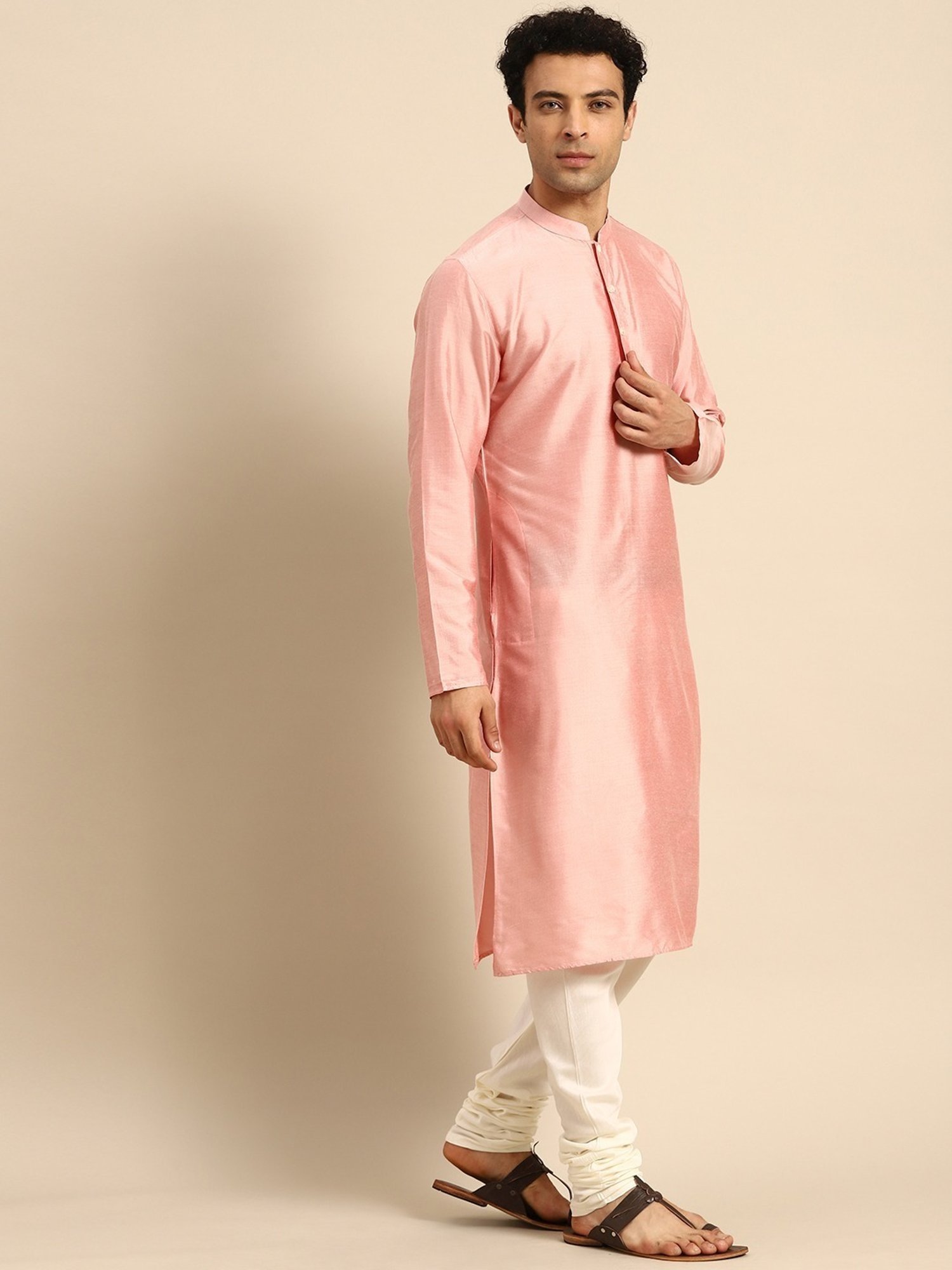 KISAH White & Pink Cotton Regular Fit Printed Kurta Set With Jacket