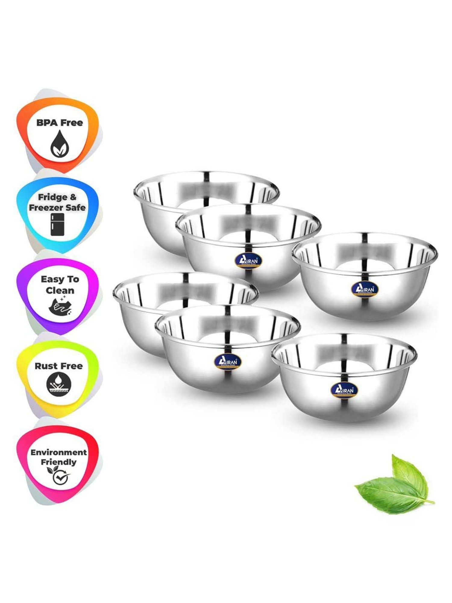 Airan Silver Stainless Steel Bowl - Set of 6
