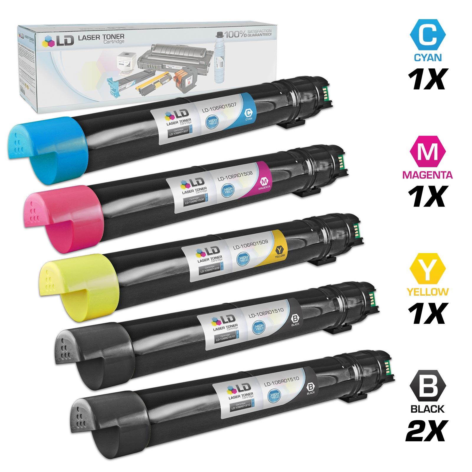 LD &copy; Compatible Xerox Phaser 6700 Set of 5 Toner Cartridges: 2 HY Black 106R01510, 1 HY Cyan 106R01507, 1 HY Magenta 106R01508 and 1 HY Yellow 106R01509