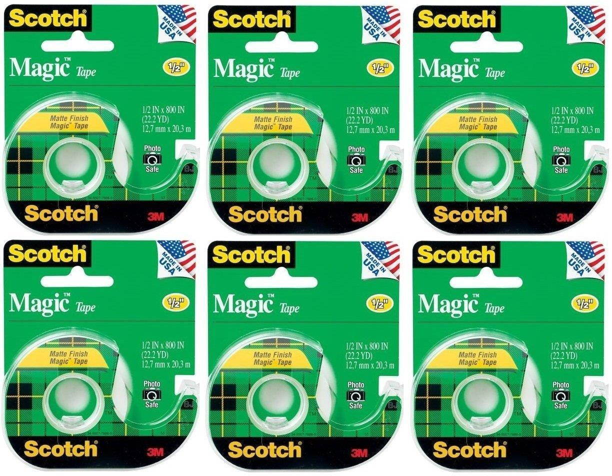 Scotch 3M 119 Magic Tape, 1/2 x 800 Inches Pack of 6 Rolls