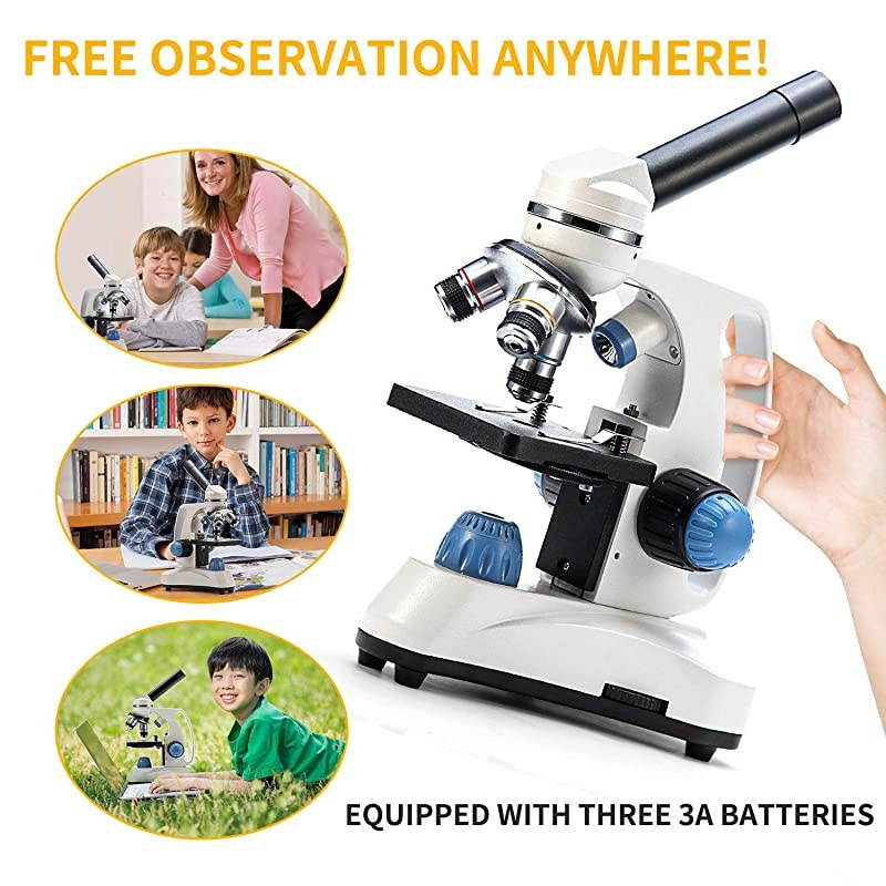 Microscope SW150,Compound Student Microscope,40X-1000X,Monocular Head,Coarse & Fine Focusing,Dual Illumination,Cordless-Capable with Eyepiece Camera and Software Windows and Mac Compatible