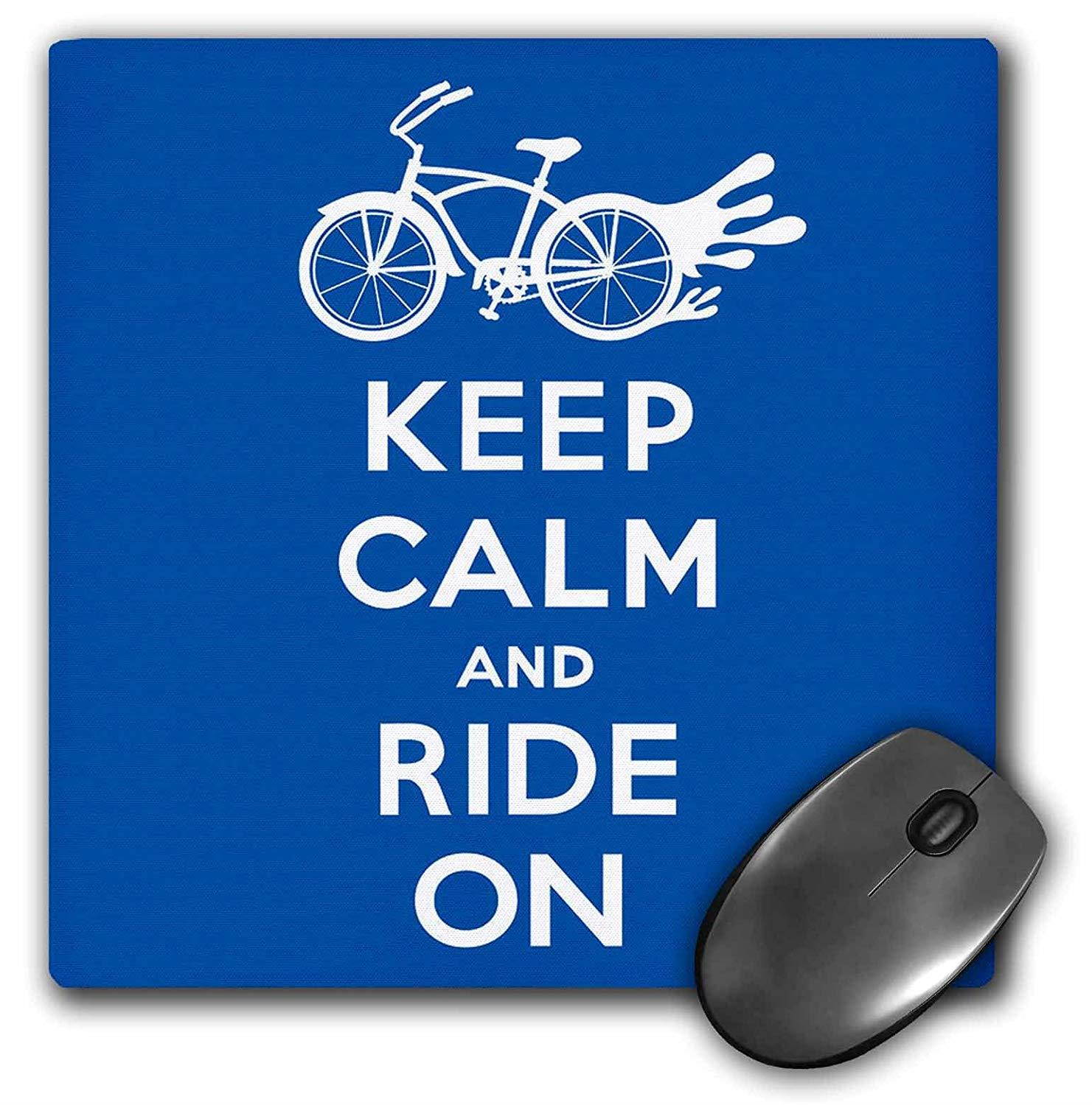 3dRose LLC 8 x 8 x 0.25 Inches Mouse Pad, Keep Calm and Ride on Blue and White Cycling Bike Rider (mp_171901_1)