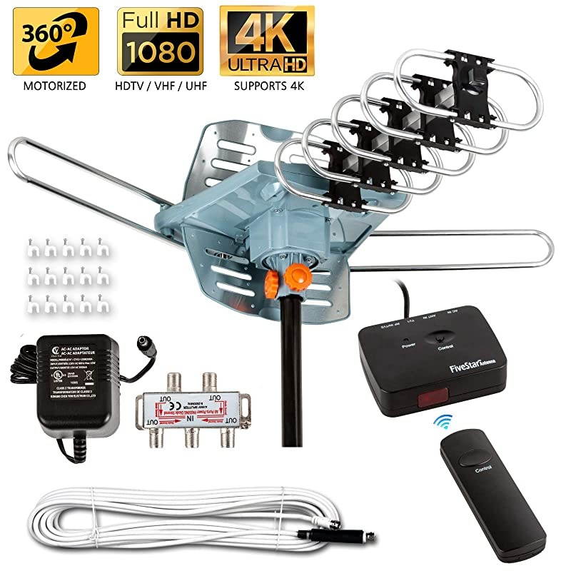 Newest 2020 HDTV Antenna Amplified Digital Outdoor Antenna 150 Miles Range 360 Degree Rotation Wireless Remote with 40FT Coax Cable Installation Kit Supports 5 TVs