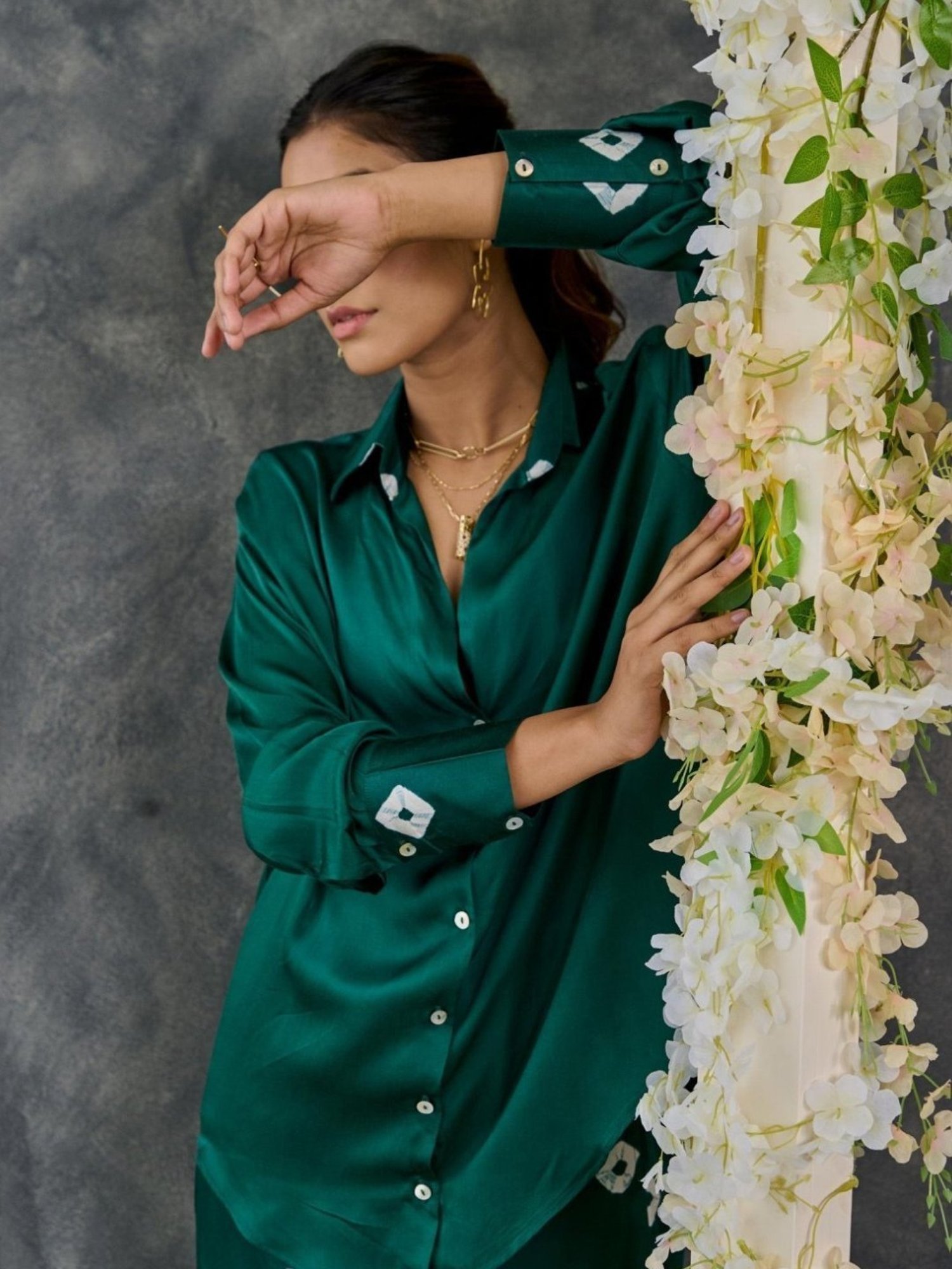 Gulaal Green Bandhani Modal Satin Shirt with Pant