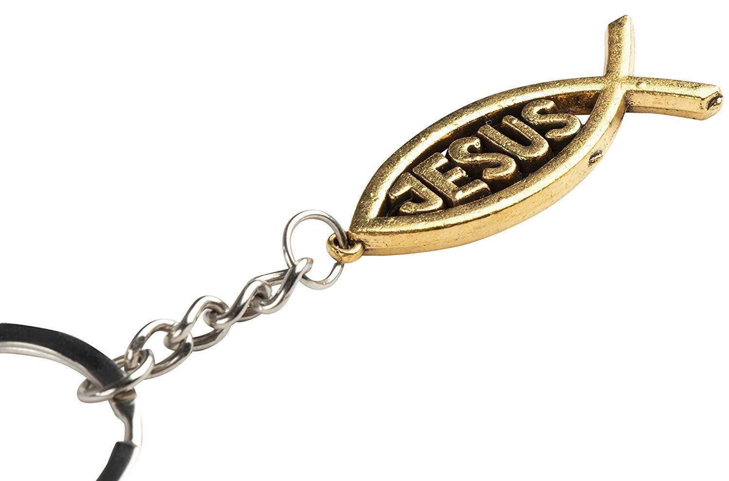 Jesus Fish Keychains - 24-Pack Metal Jesus Fish Key Chains, Jesus Key Rings, Religious Door Car Key Holders, Religious Favors for Christians, Silver and Gold