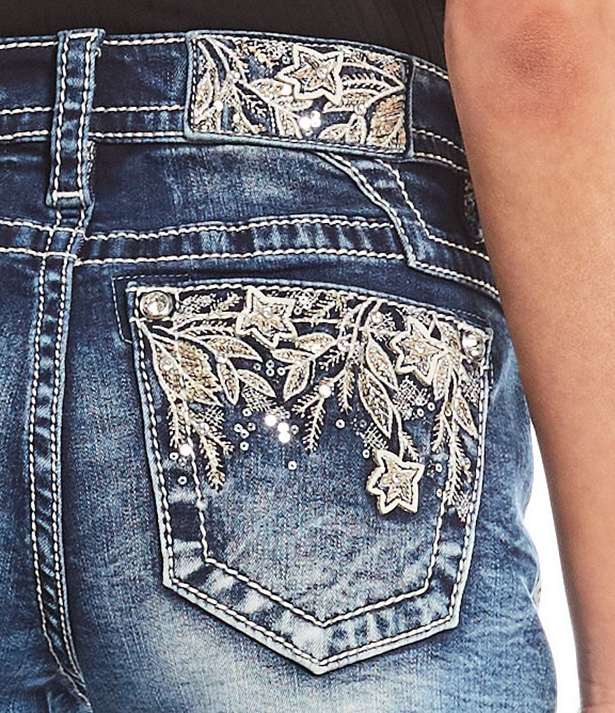 Miss Me Mid-Rise Flower Embellished Pocket Shorts