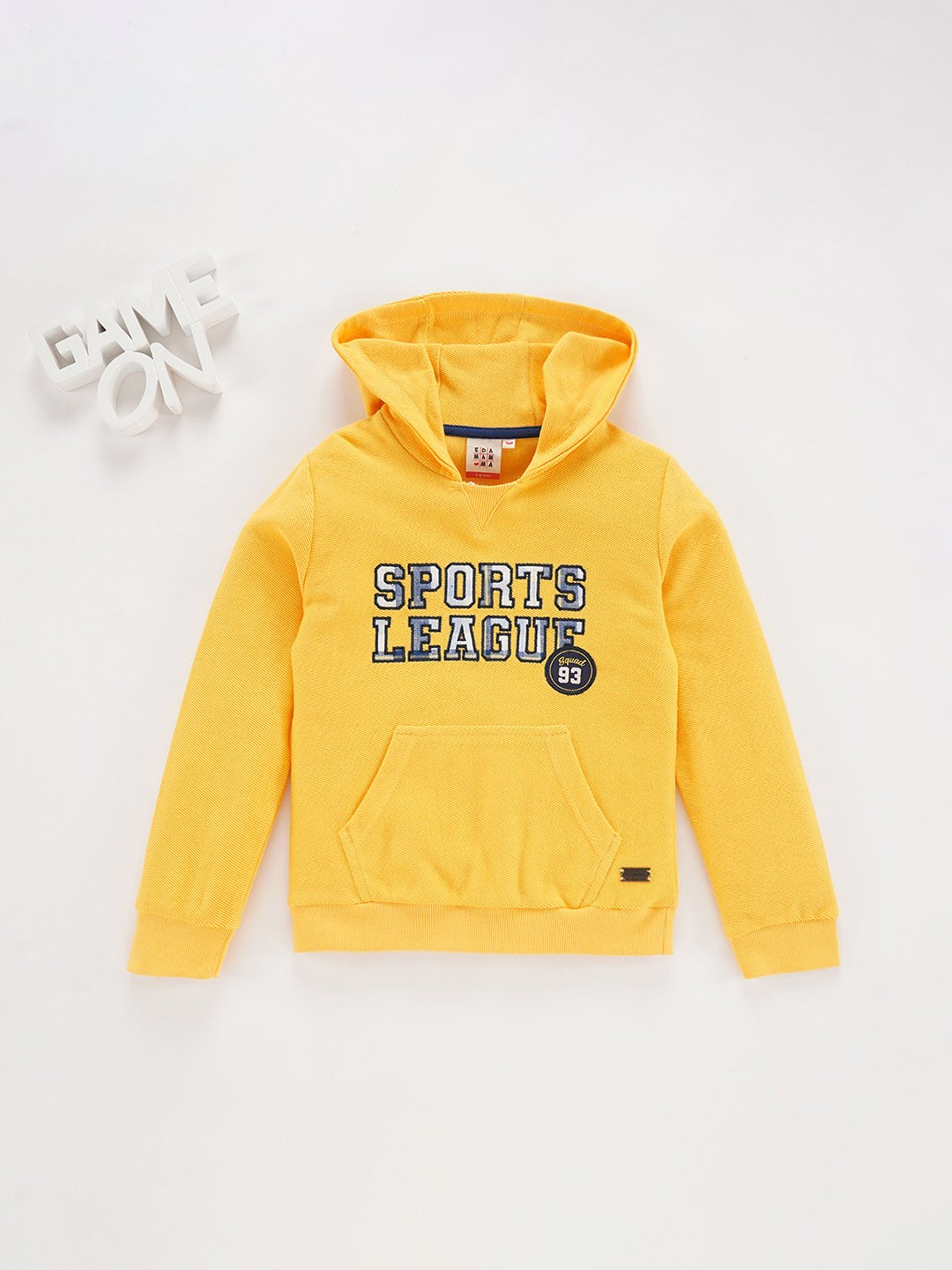 Ed-a-Mamma Kids Yellow Embroidered Full Sleeves  Hoodie
