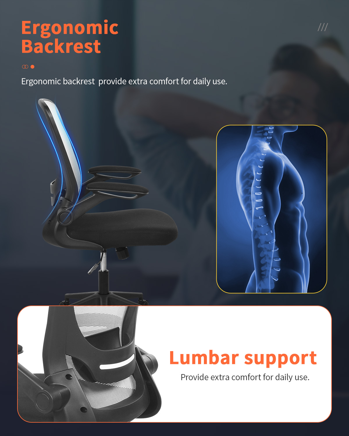 Office Chair Desk Chair Computer Chair with Lumbar Support Flip-up Arms Swivel Rolling Executive Task Chair&nbsp;Mesh Adjustable Ergonomic Chair for Adults(White)