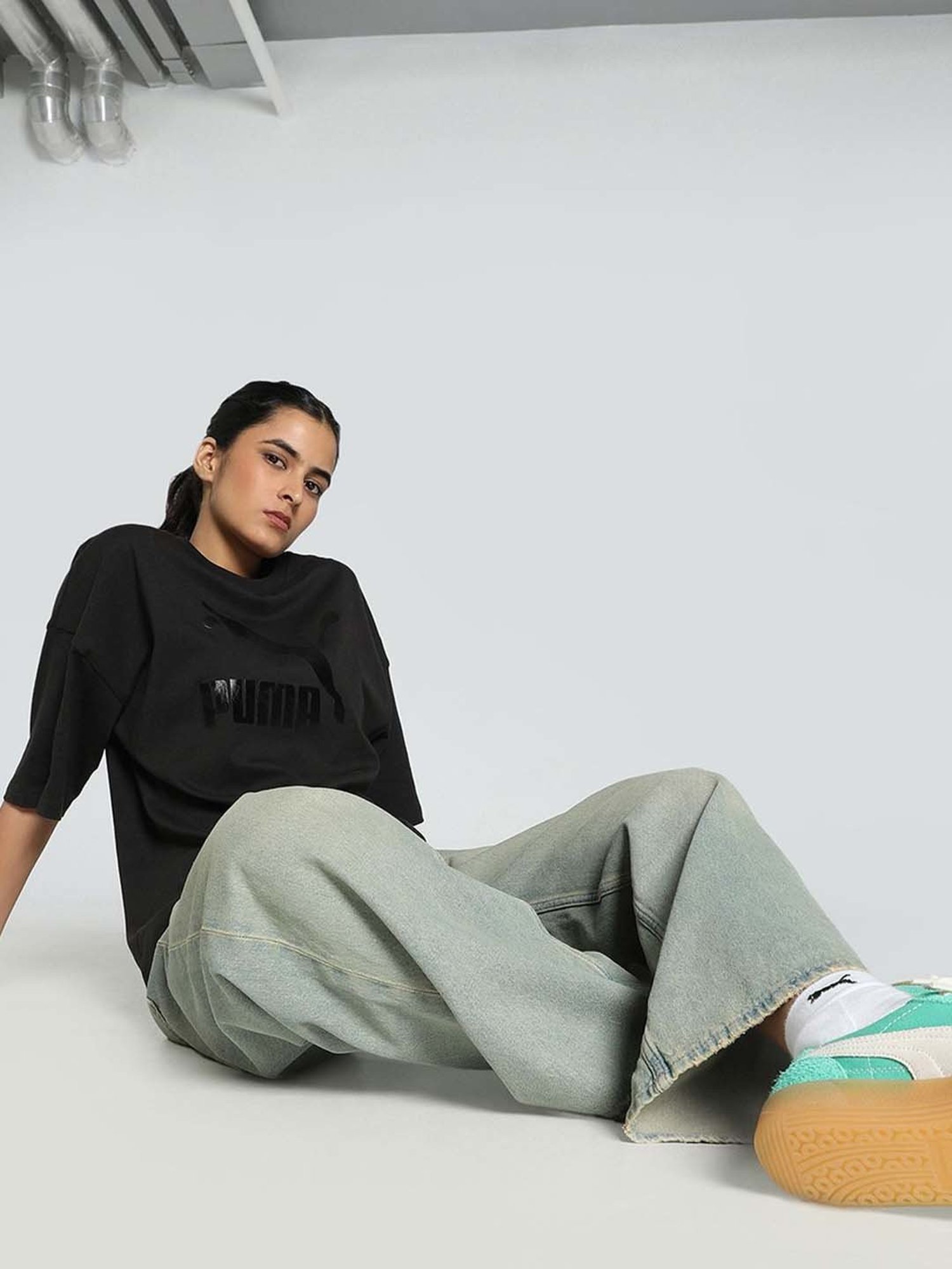 Puma Black Cotton Logo Print T-Shirt