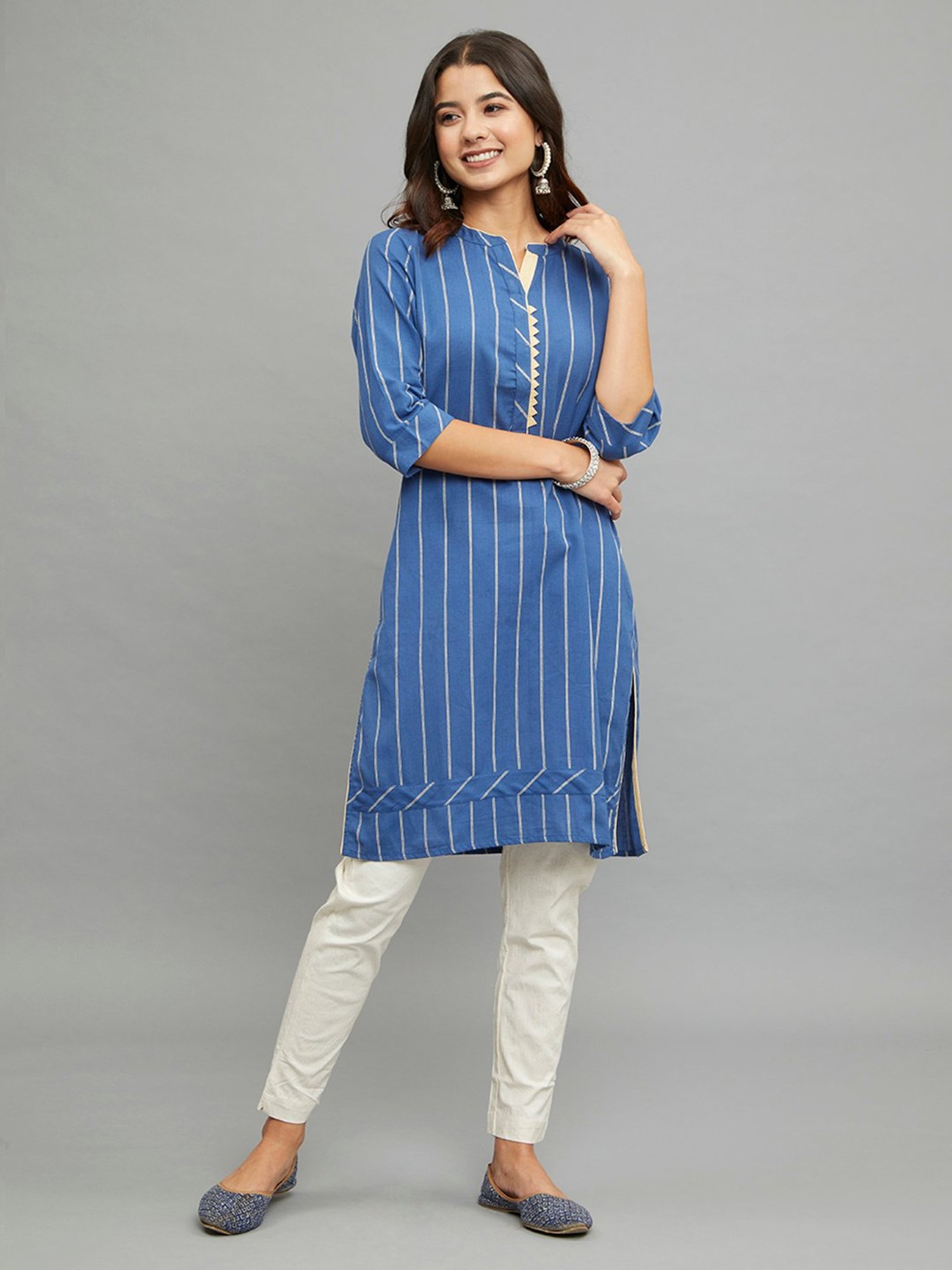 paislei Blue Stripes A Line Kurta