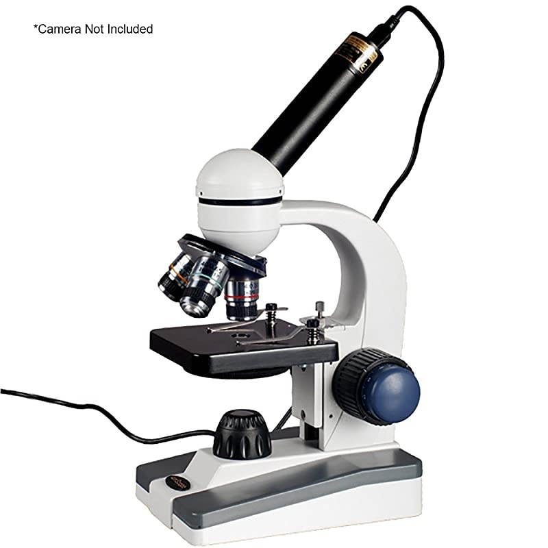 M150CPS25 Compound Monocular Microscope WF10x and WF25x Eyepieces 40x1000x Magnification LED Illumination Brightfield SingleLens Condenser Coaxial Coarse and Fine Focus Plain Stage 110V Includes Set