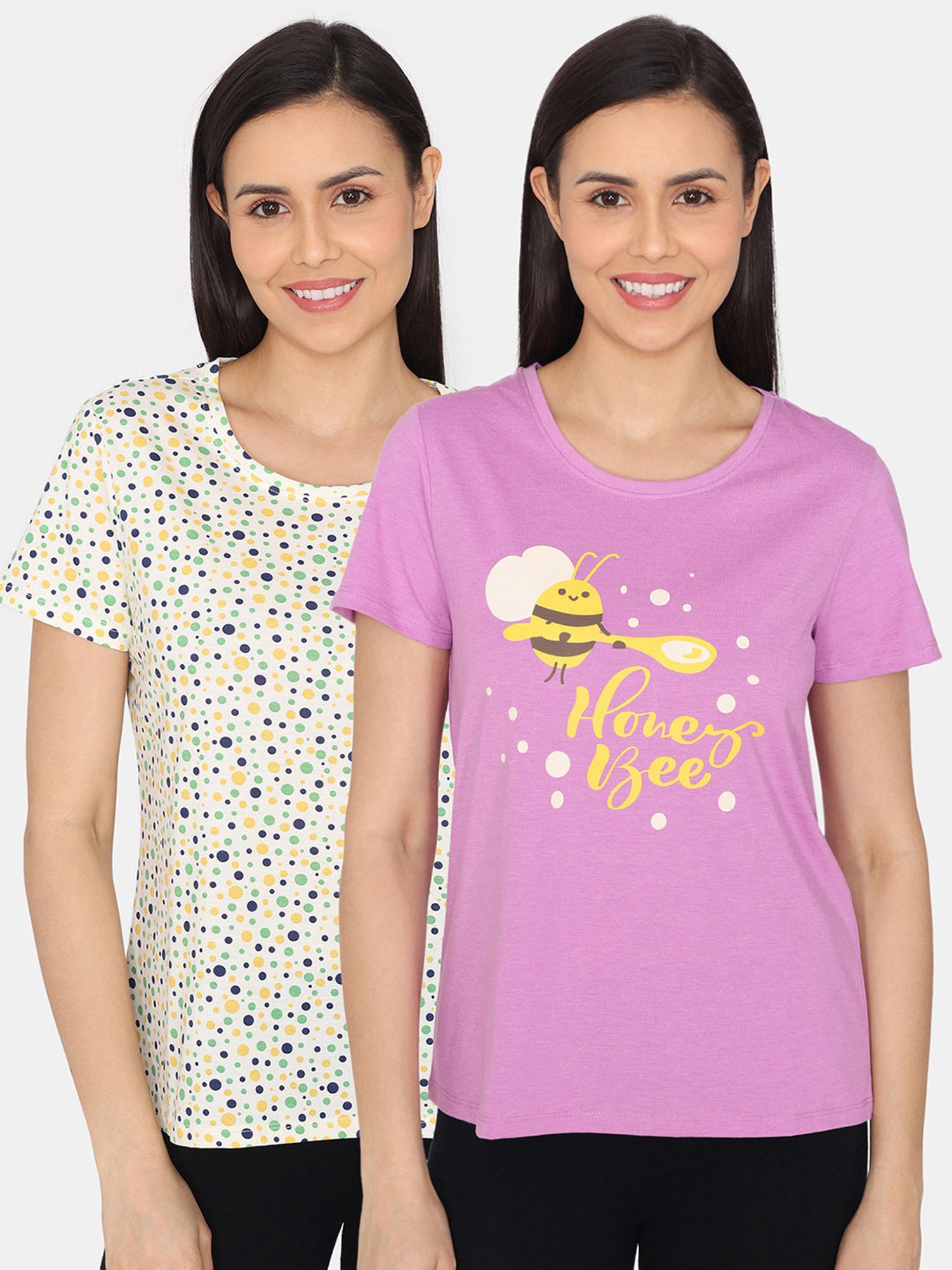 Rosaline by Zivame Purple & White Printed T-Shirt - Pack of 2