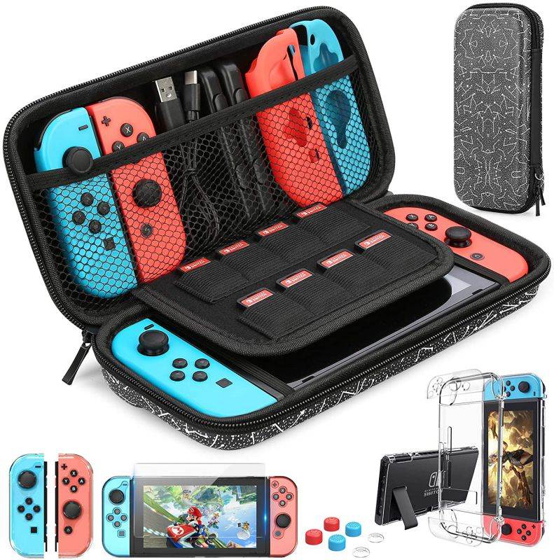 HEYSTOP Switch Carrying Case for Nintendo Switch Case with Screen Protector, 9 in 1 Nintendo Switch Accessories Kit and 6 Pcs Thumb Grip, Nintendo Switch Protective Case