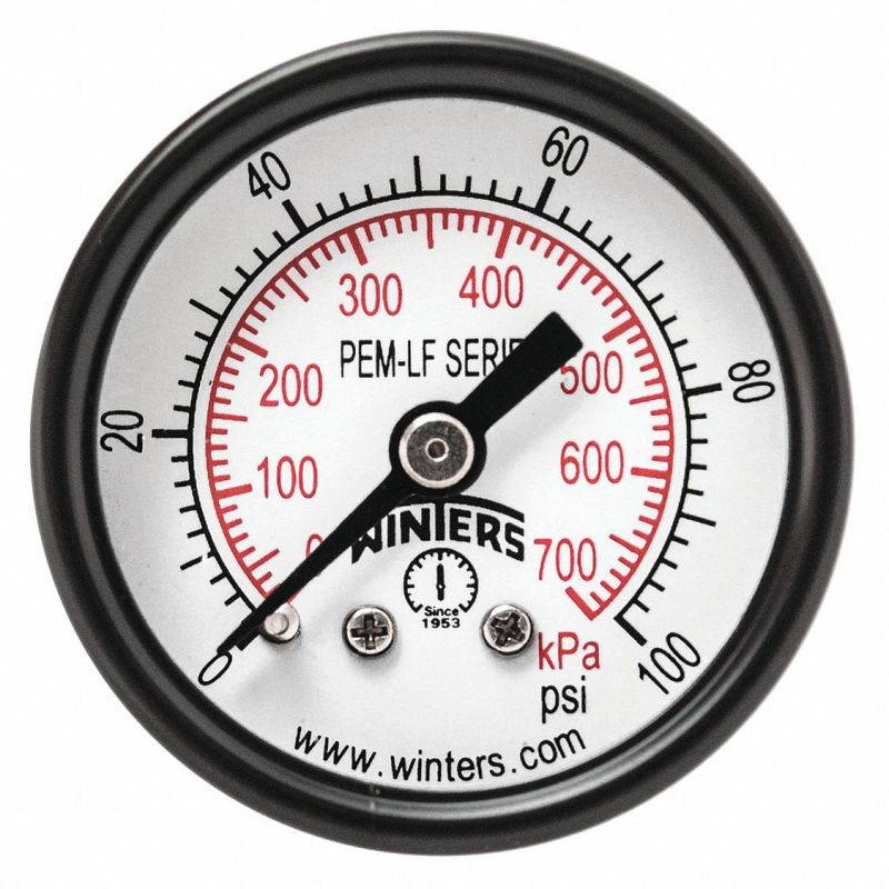 Winters Gauge, Pressure, 1-1/2in., 0 to 100 psi   PEM1420LF