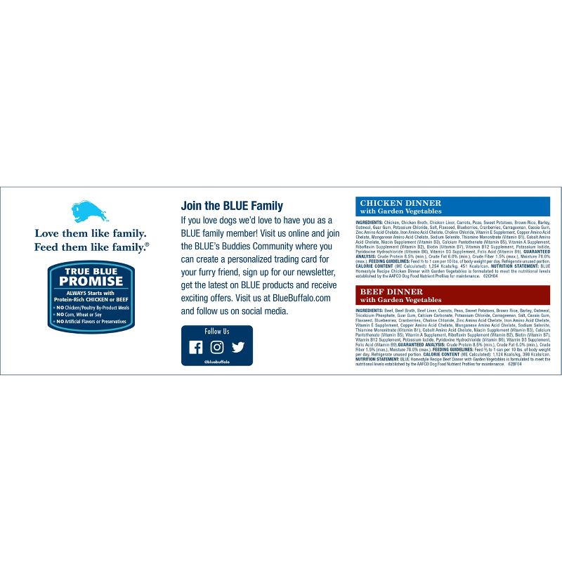 Blue Buffalo Homestyle Recipe Grain Free Chicken & Beef Dinners Wet Dog Food - 12.5oz/8ct Variety Pack