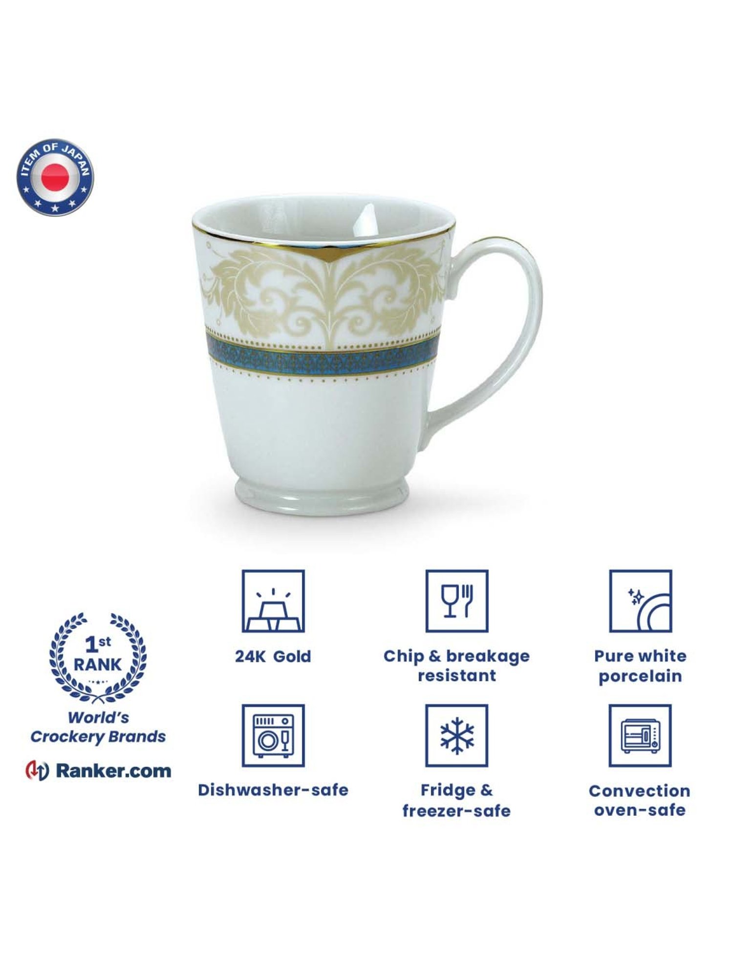 Noritake Royal Fountain White & Beige Poreclain Milk Mug (0.37 L) - Set of 2