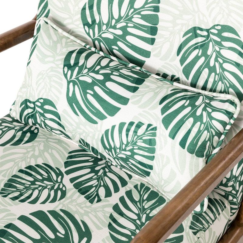 Accent Armchair with Walnut Ruberwood Frame Green/Fabric Pattern - Glitzhome