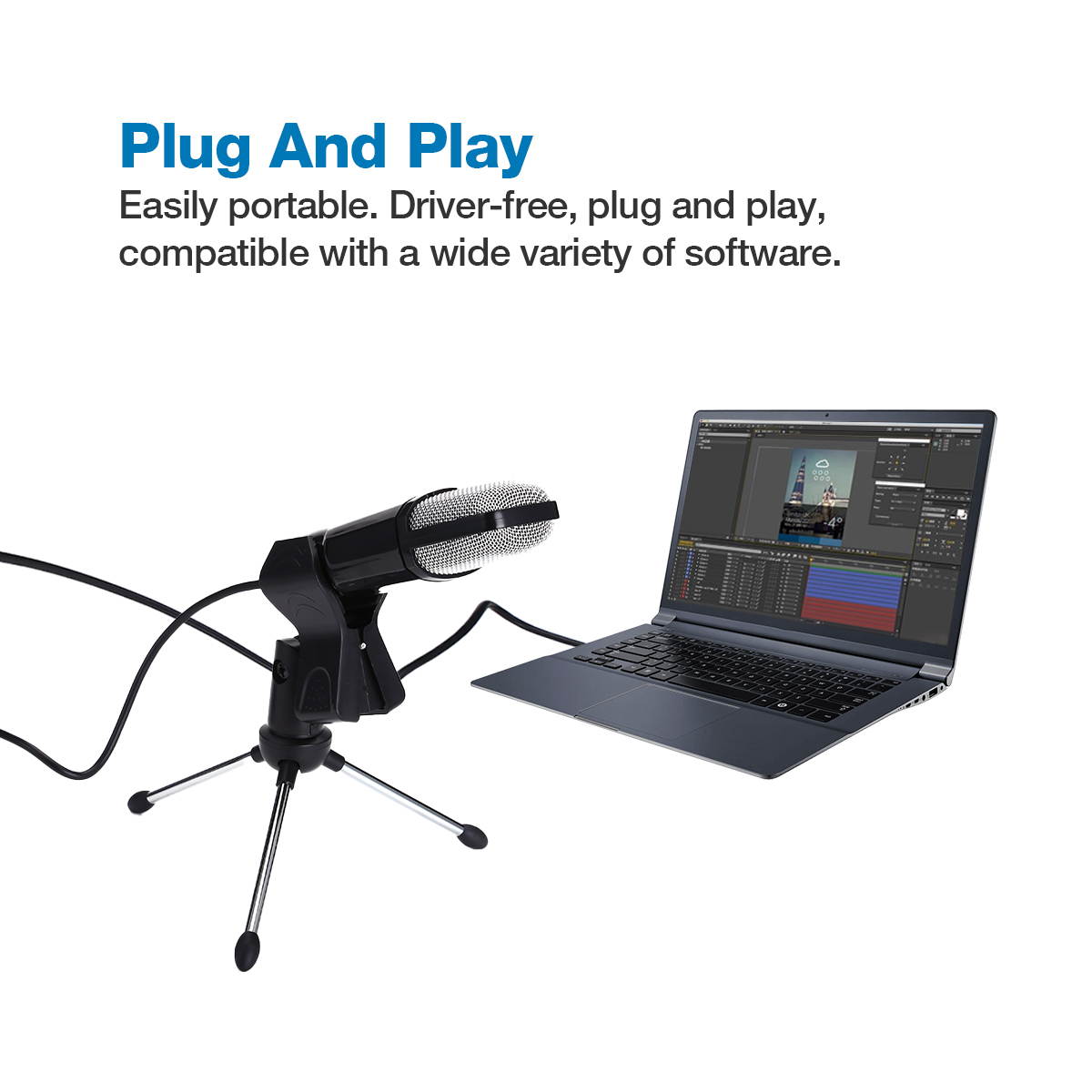 FirstPower Condenser USB Microphone Tripod Stand for Game Chat Studio Recording Laptop PC