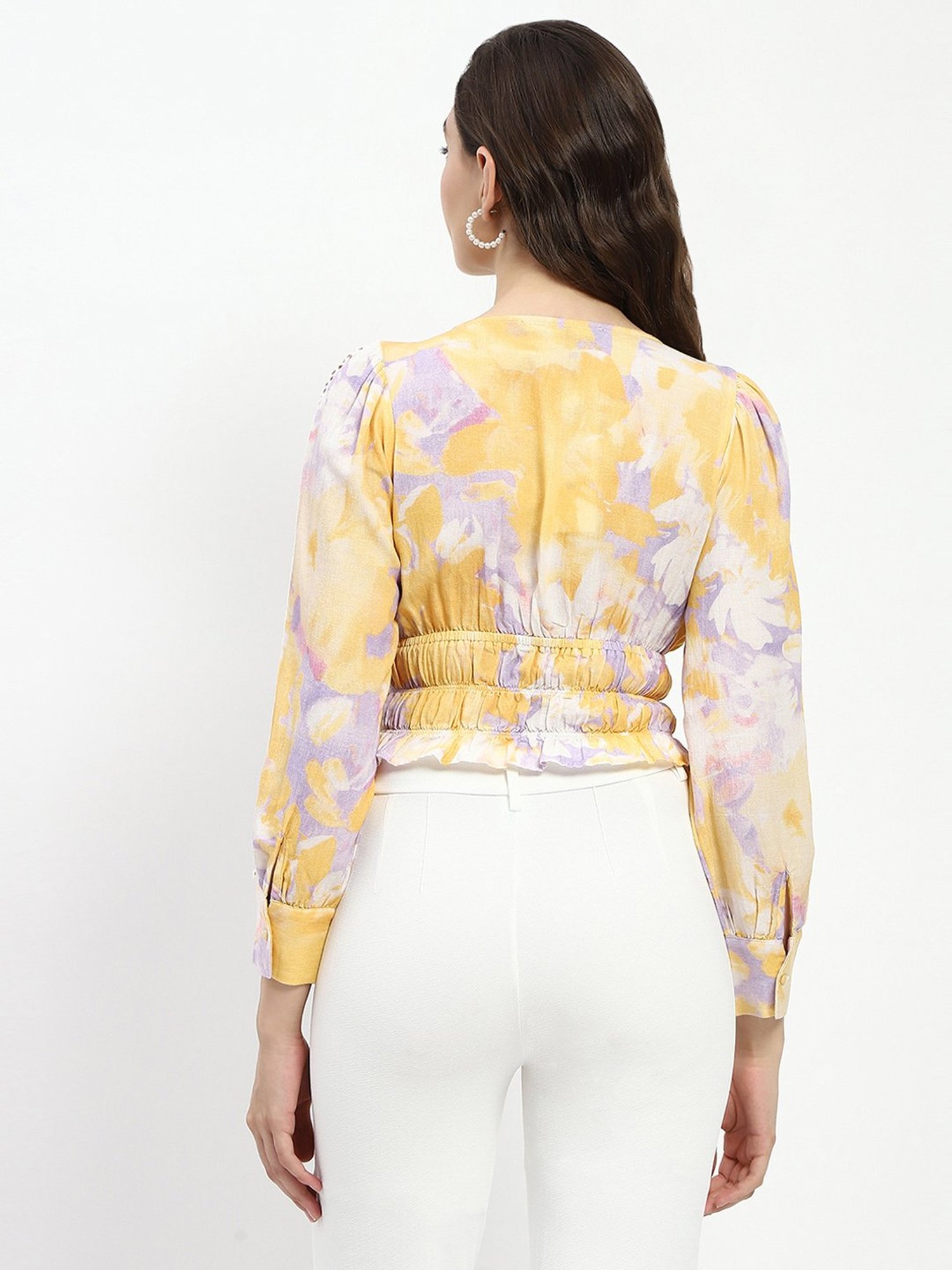 MADAME Mustard Printed Crop Top