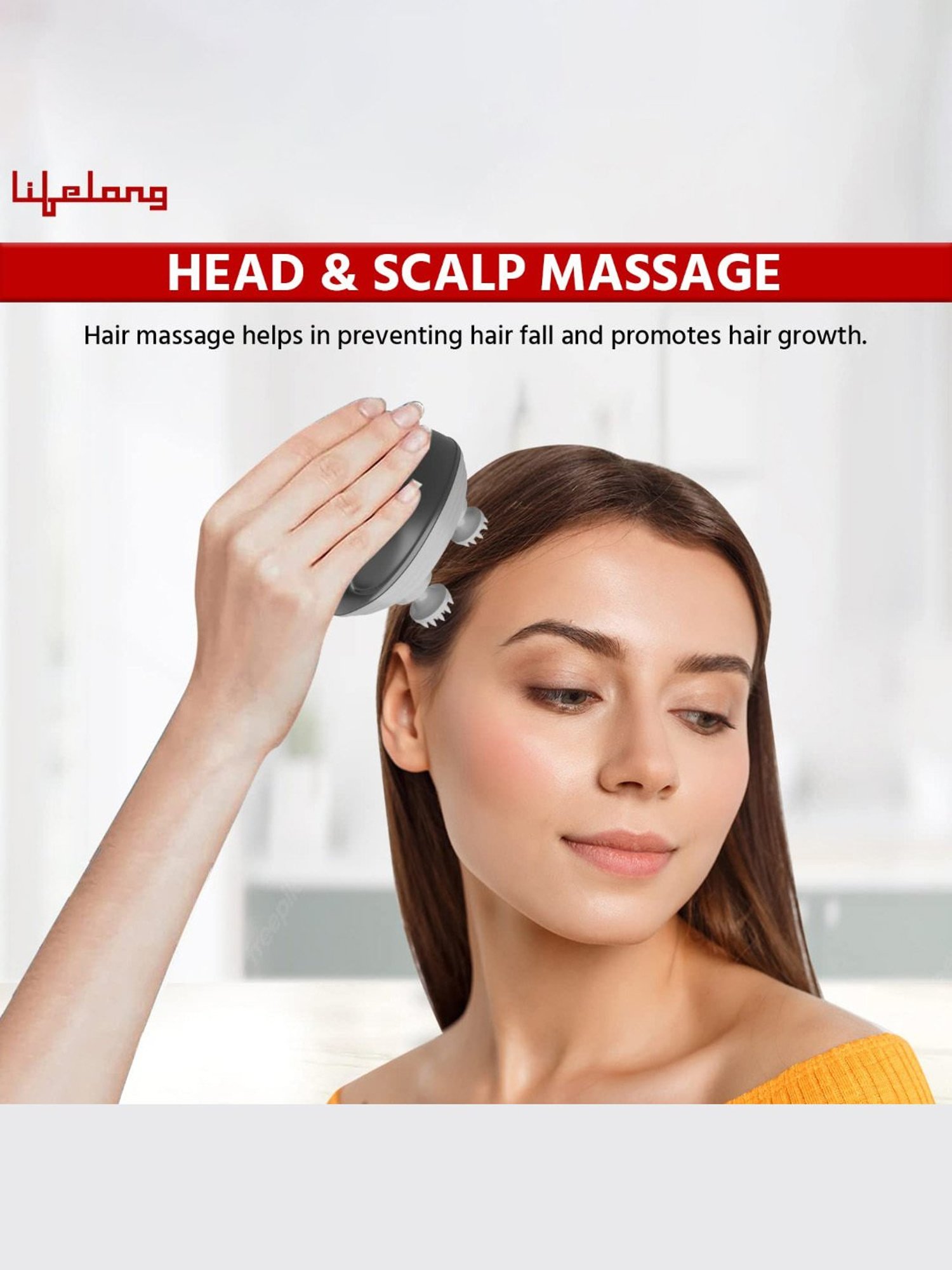 Lifelong LLM603 Hair Scalp Rechargeable Electric Head Kneading Massager, 4 Speed Modes (Black)
