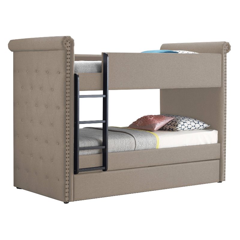 Twin/Twin Romana li Bunk Bed and Trundle Beige Fabric - Acme Furniture