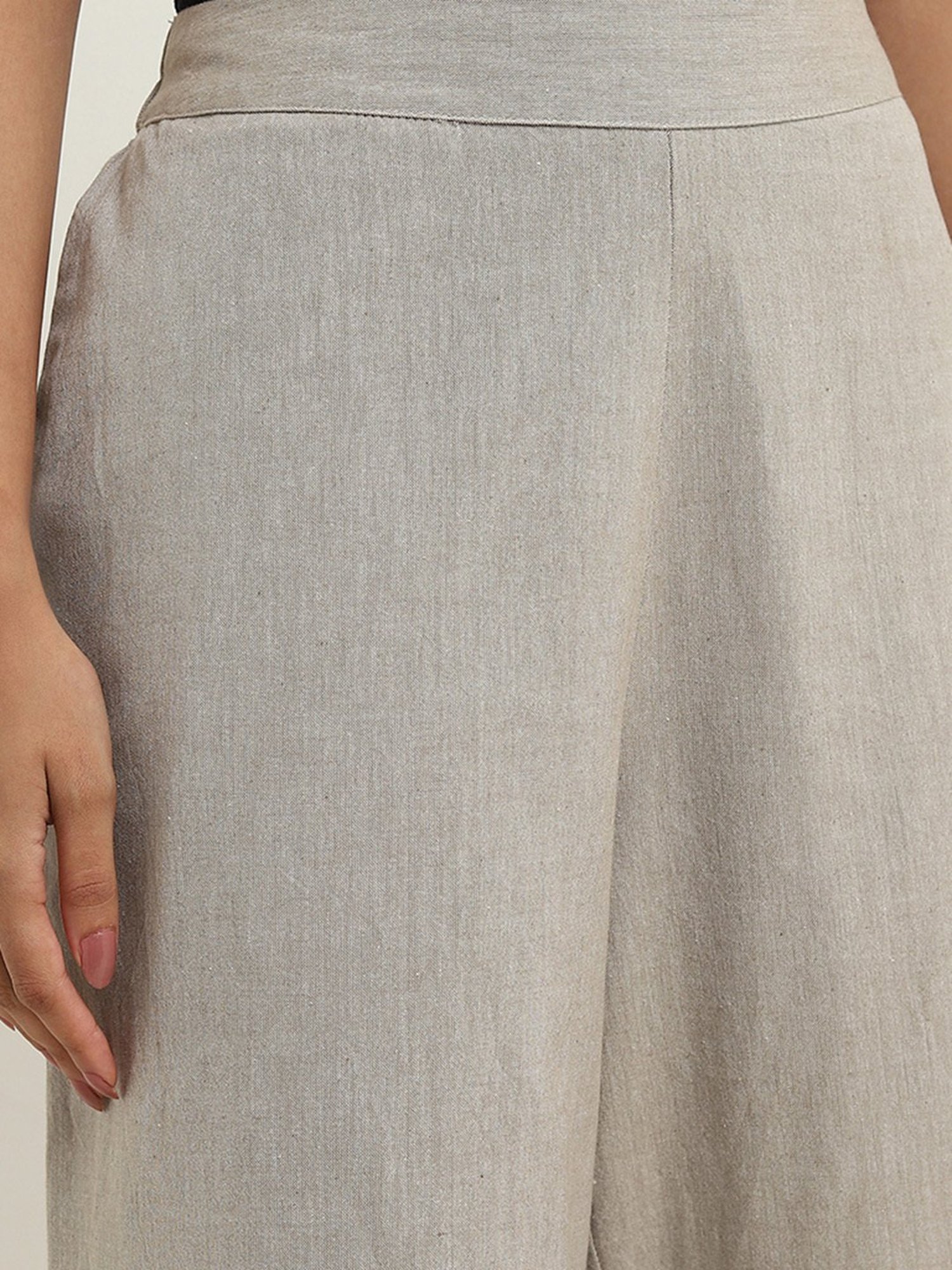 Utsa by Westside Beige High-Rise Straight Cotton Pants