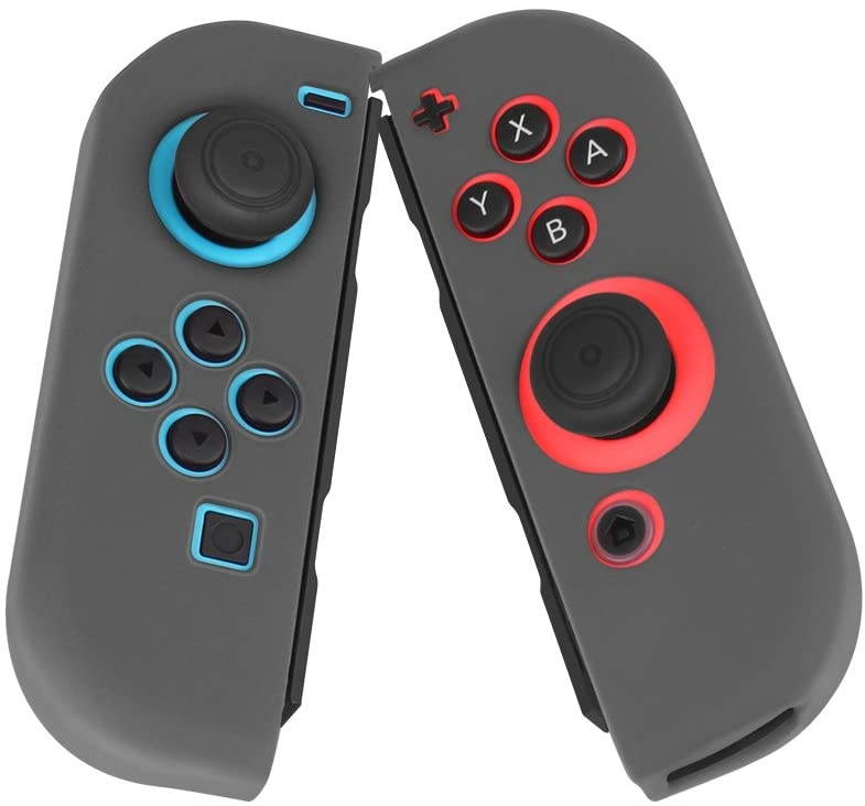 TNP Gel Guards with Thumb Grips Caps Works for Nintendo Switch Joy-Con Grip - Protective Case Covers Anti-Slip Ergonomic Lightweight Design Comfort Grip Controller Skin Accessories (1 Pair Neon Gray)